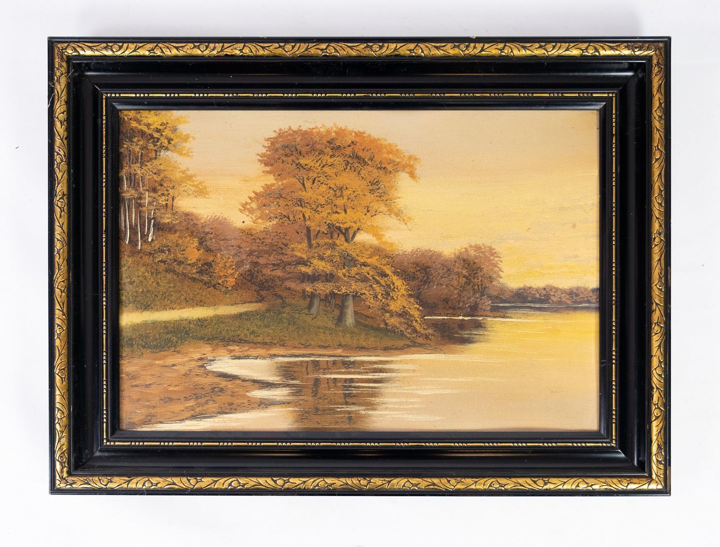 Oil Painting With Natural Motif And Black Painted Frame From The 1930s.