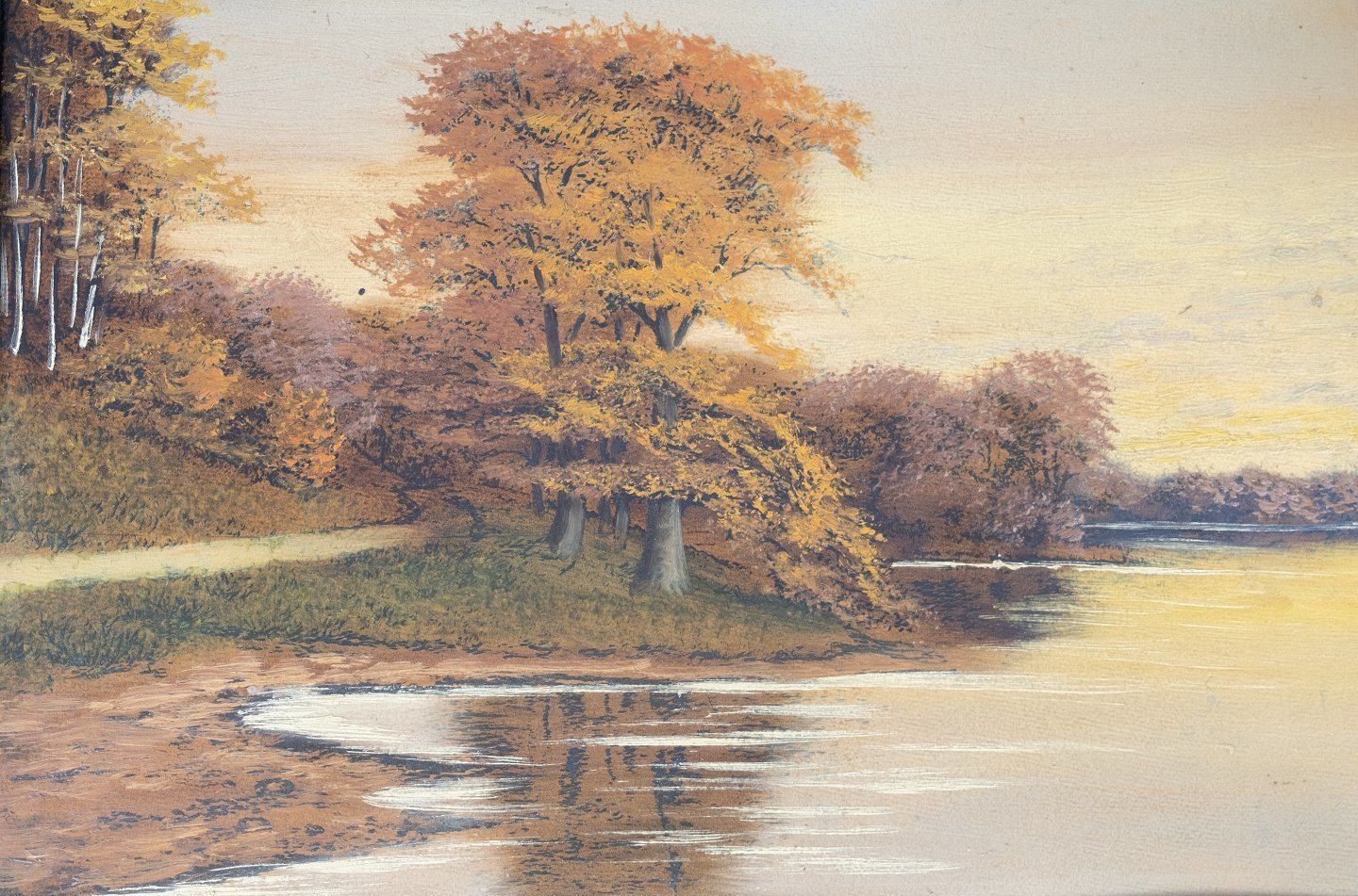 Oil Painting With Natural Motif And Black Painted Frame From The 1930s. photo for sale