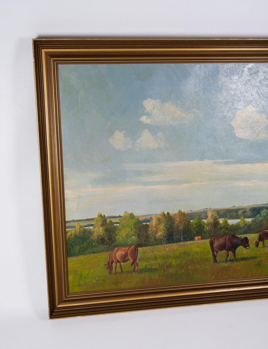 Oil Painting With Country Motif And Gilded Frame, By Niels Christiansen. photo furniture