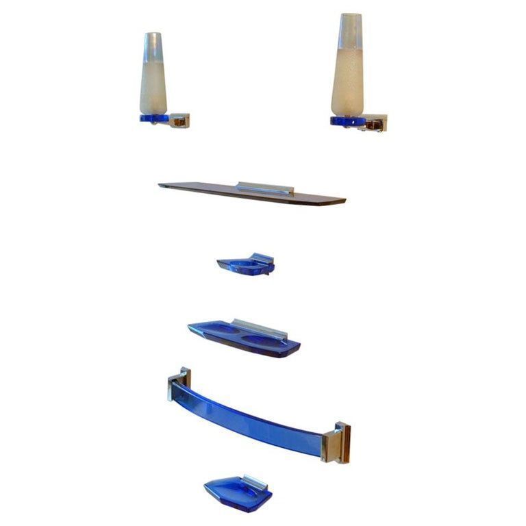 1960s Italian Bathroom Set In Blue Glass And Chrome Attributed To Fontana Arte photo furniture