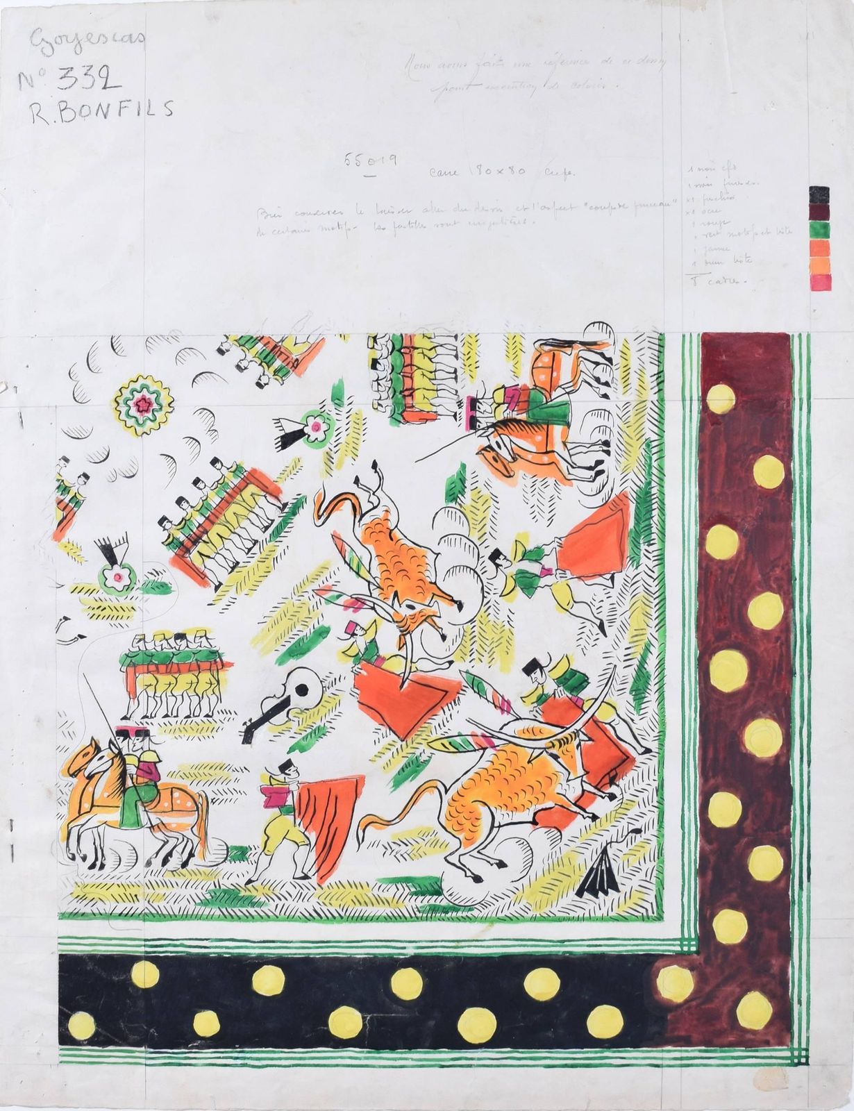 Robert Bonfils, Bianchini Ferier Art Deco Scarf Design No.332 Goyescas (C.1920s)