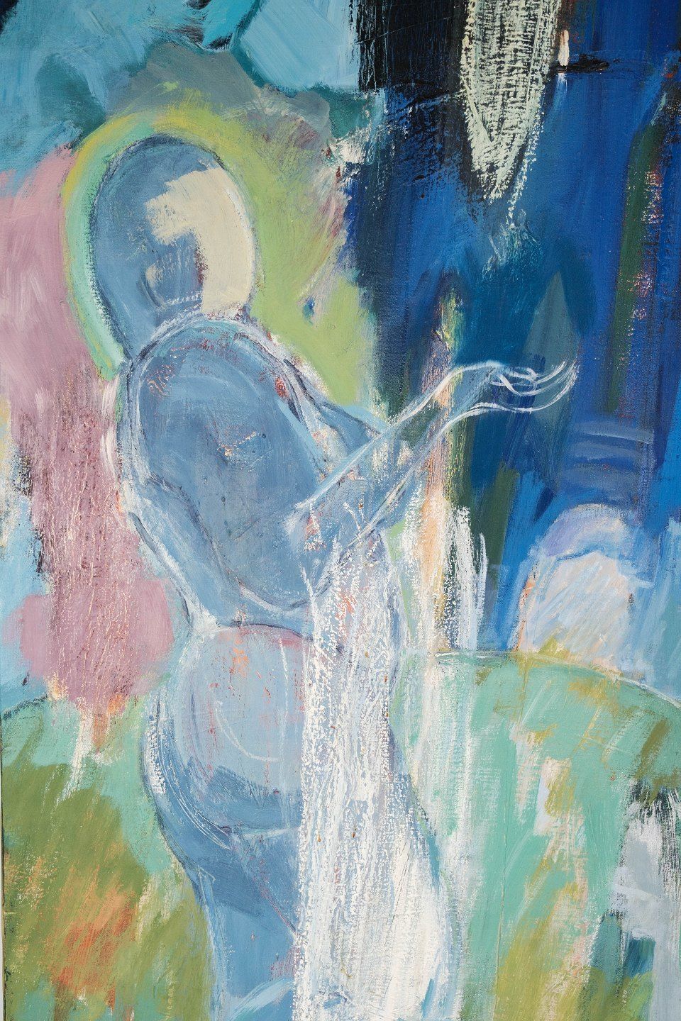 Oil Painting On Canvas In Blue Colors By The Danish Artist åse Højer, B. 1952. photo furniture