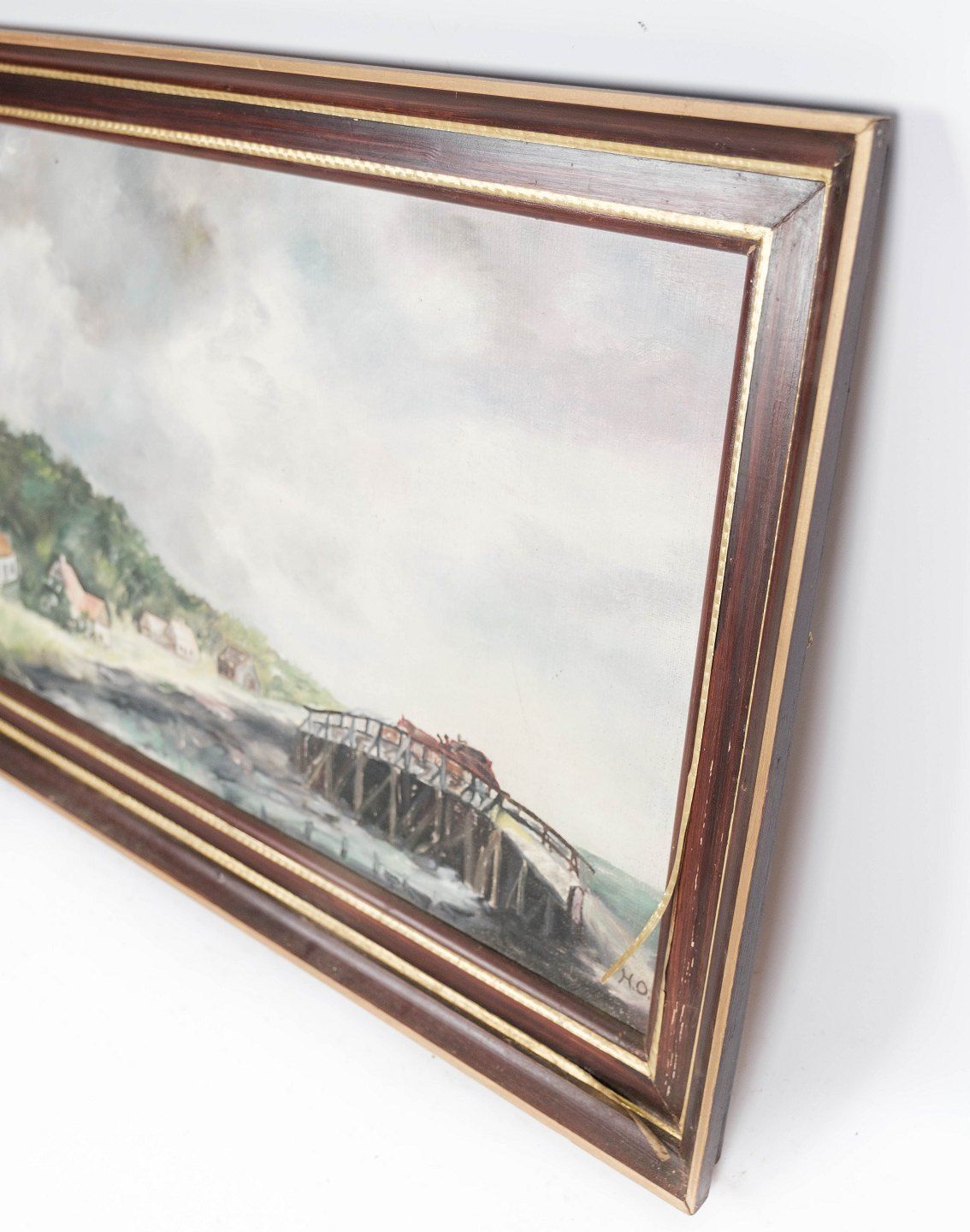 Painting On Canvas With Natural Motif And With Dark Wooden Frame, Signed H.O. photo for sale