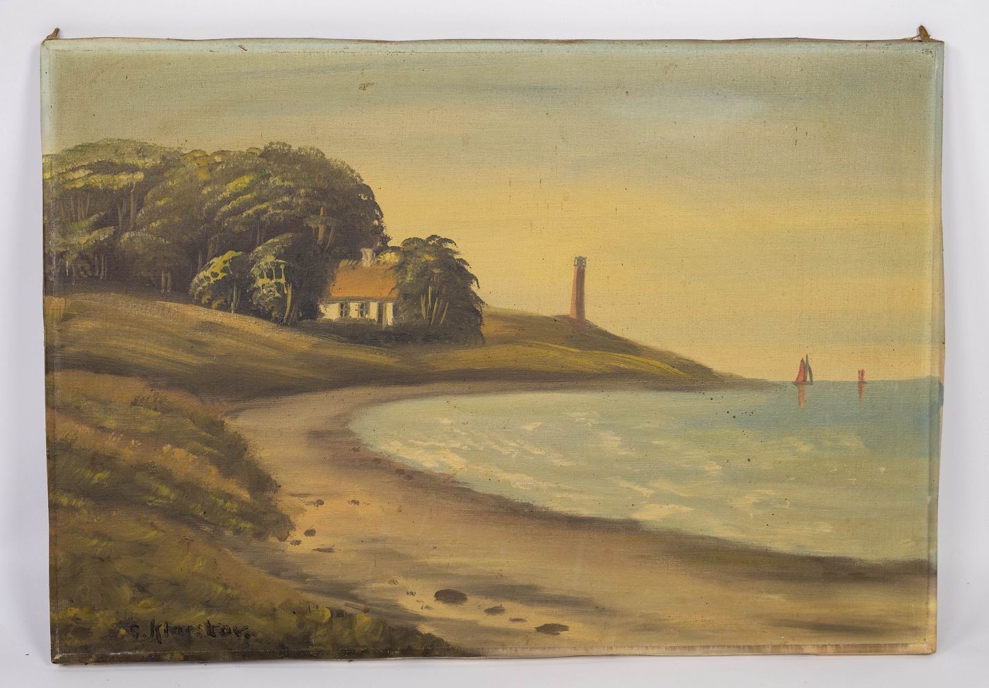 Oil Painting With Beach Motif And Unknown Signature From The 1930s.