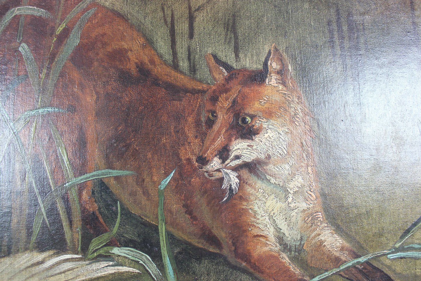 Oil Painting With Animal Motif And With Black Frame Without Signature. photo Art
