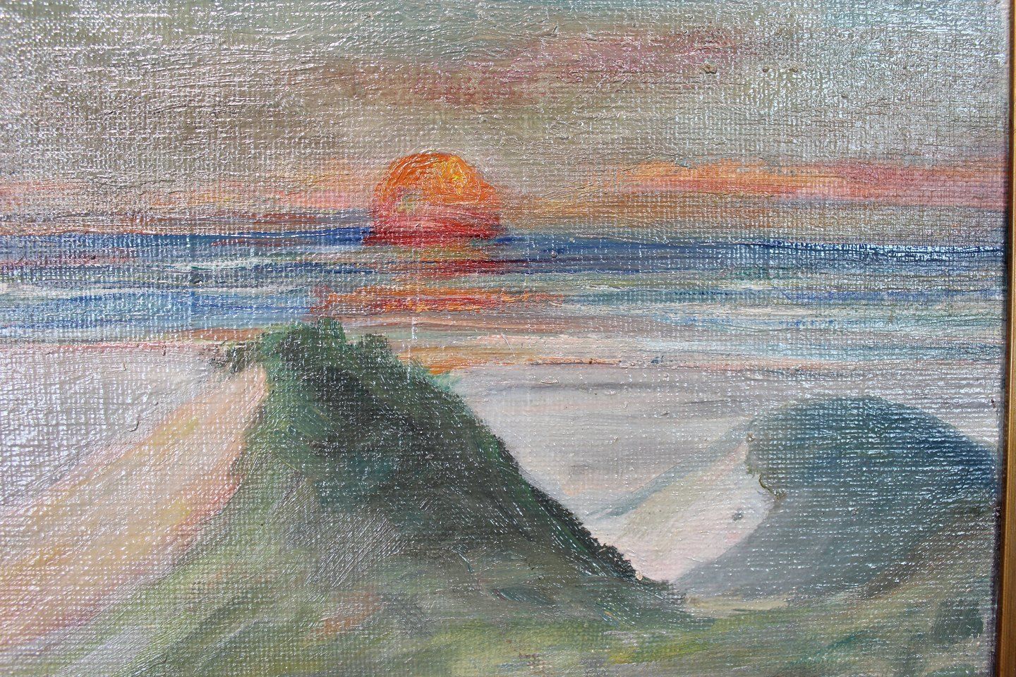 Painting With Motif Of Sunset And With Gold Frame Signed H. Ellemann. photo furniture