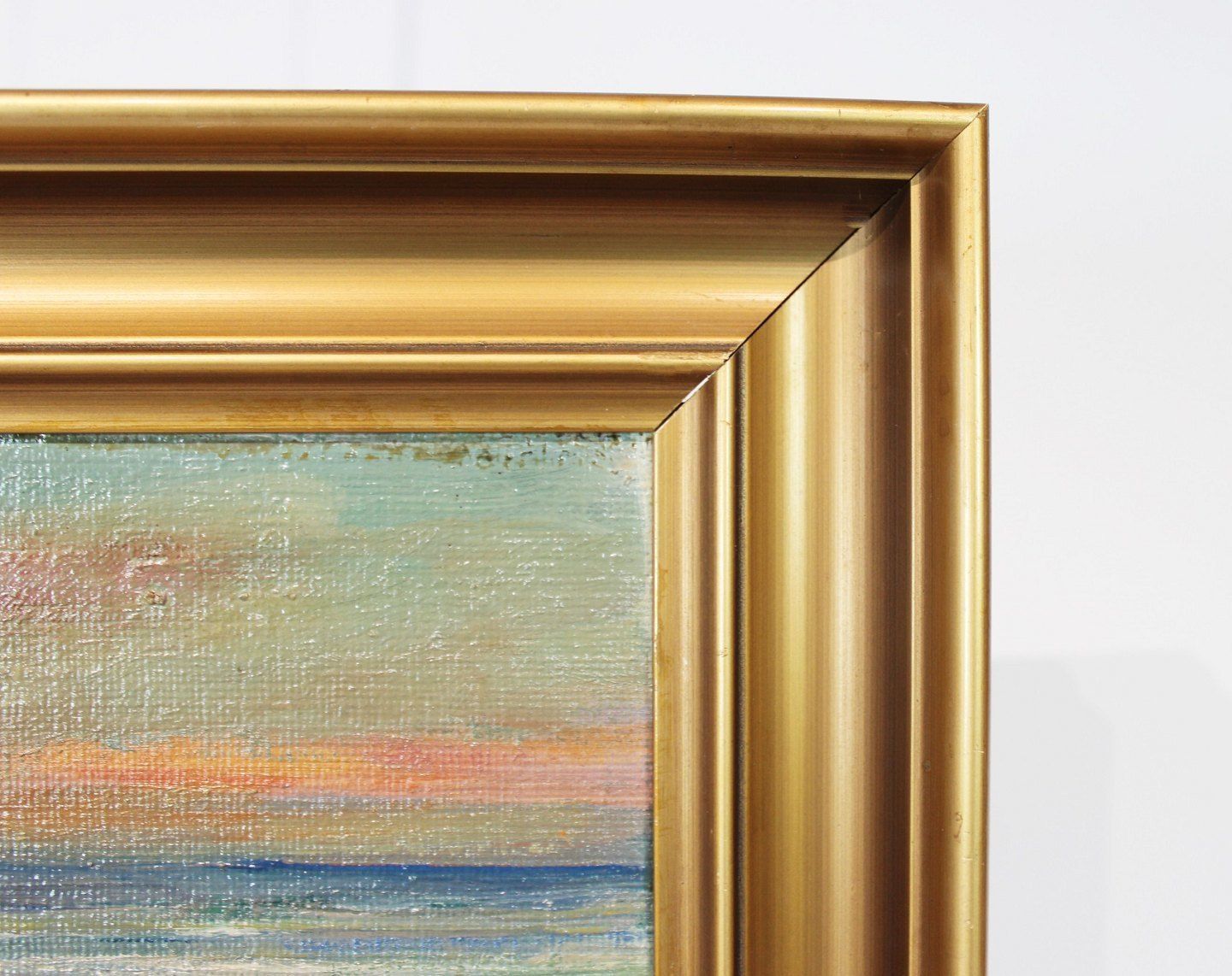 Painting With Motif Of Sunset And With Gold Frame Signed H. Ellemann. photo for sale