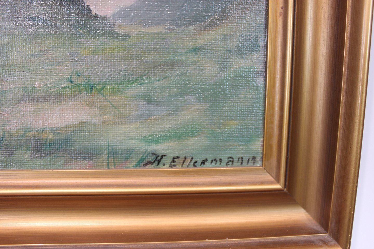 Painting With Motif Of Sunset And With Gold Frame Signed H. Ellemann. photo Art