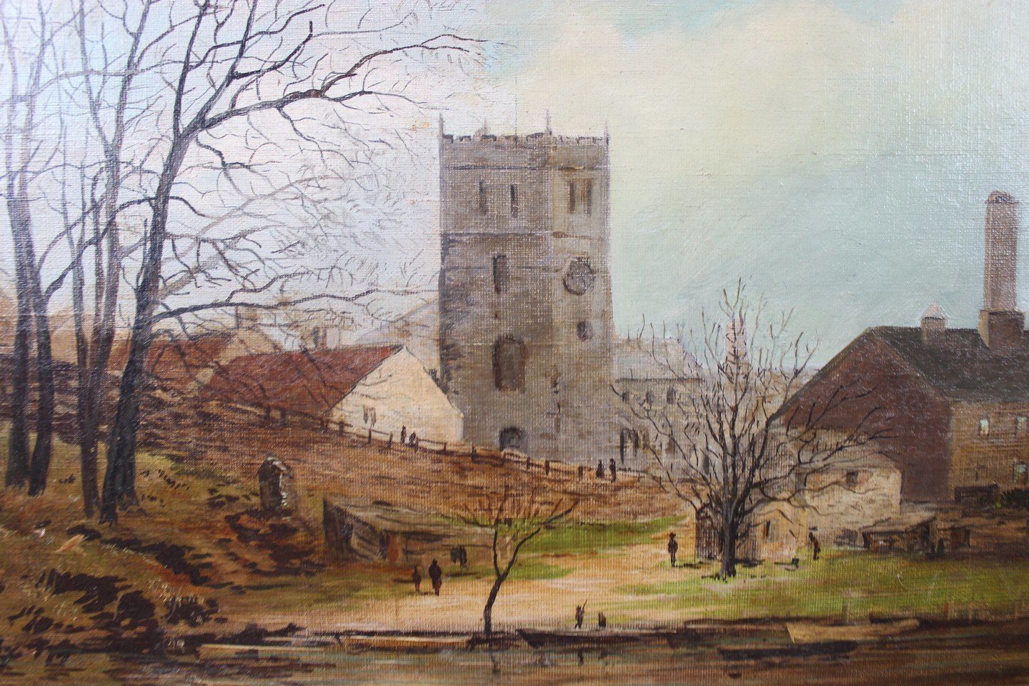 Oil Painting With Church Motif Without Signature. photo furniture