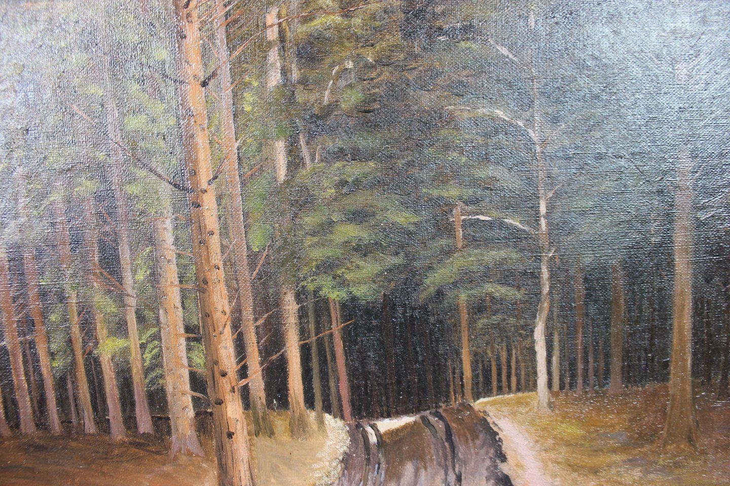 Oil Painting With Forest Motif And Black Frame From 1997 With Unknown Signature. photo furniture
