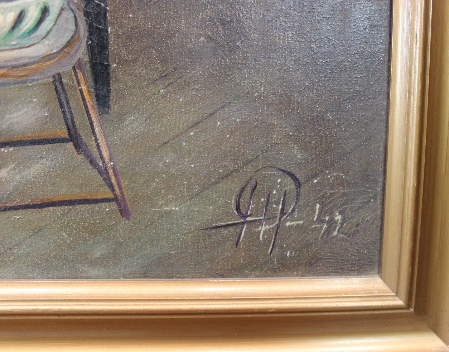 Painting With Motif Of Peasant Girl And Gold Frame Signed Hp From 1942. photo Art