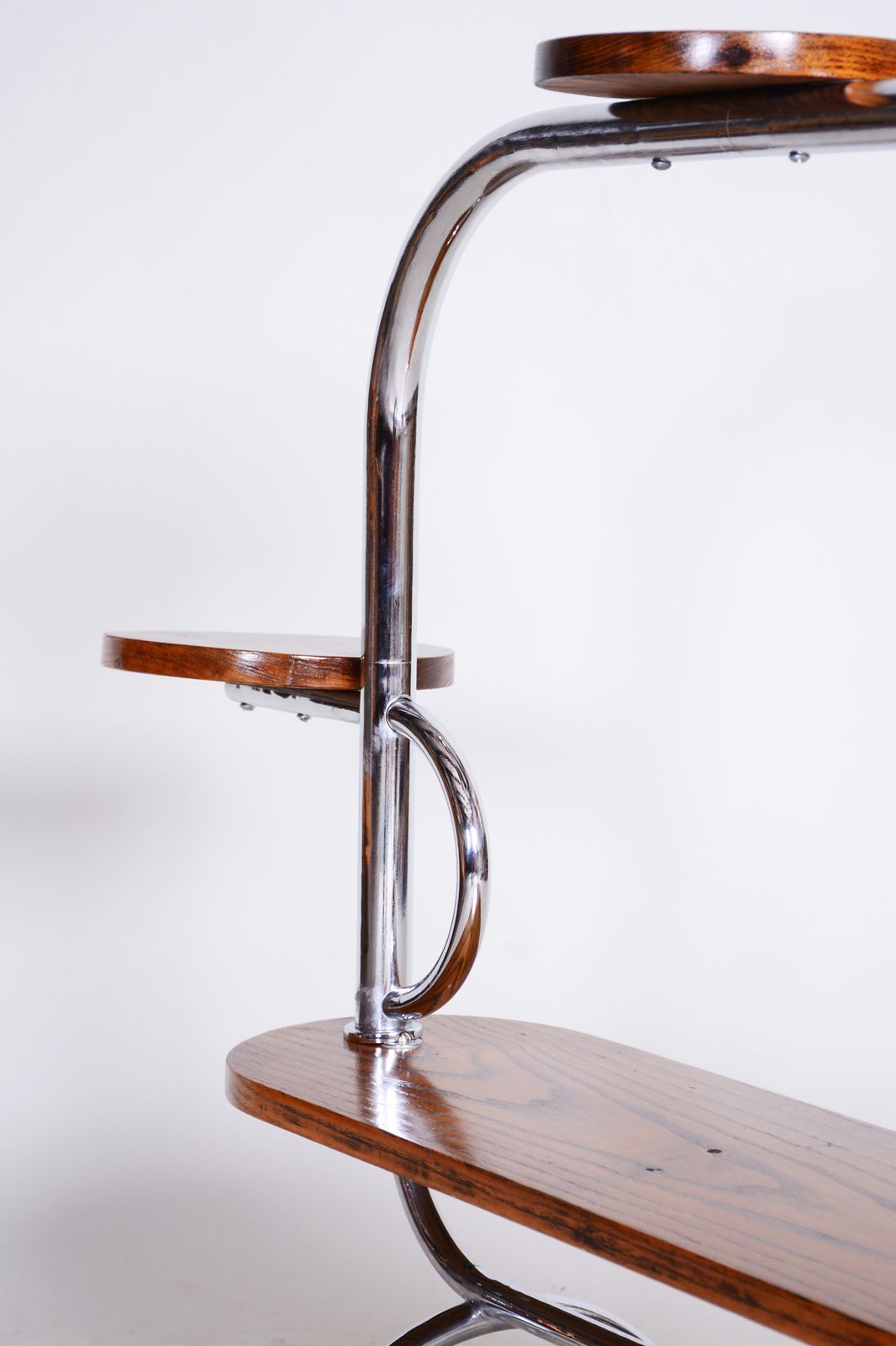Czech Bauhaus Chrome Flower Stand Made Out Of Oak, Lacquered, 1930s photo vinterior