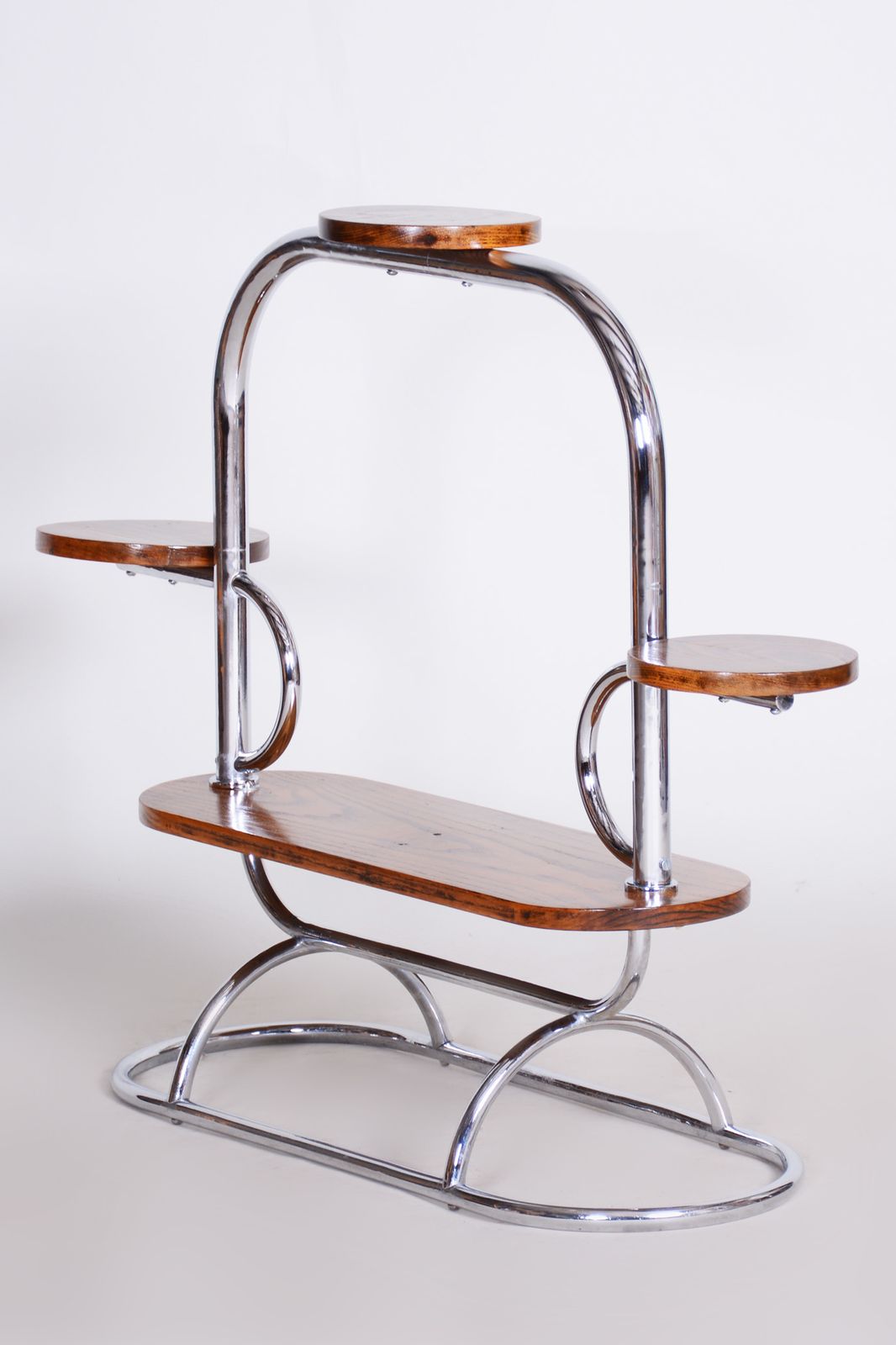 Czech Bauhaus Chrome Flower Stand Made Out Of Oak, Lacquered, 1930s photo buy
