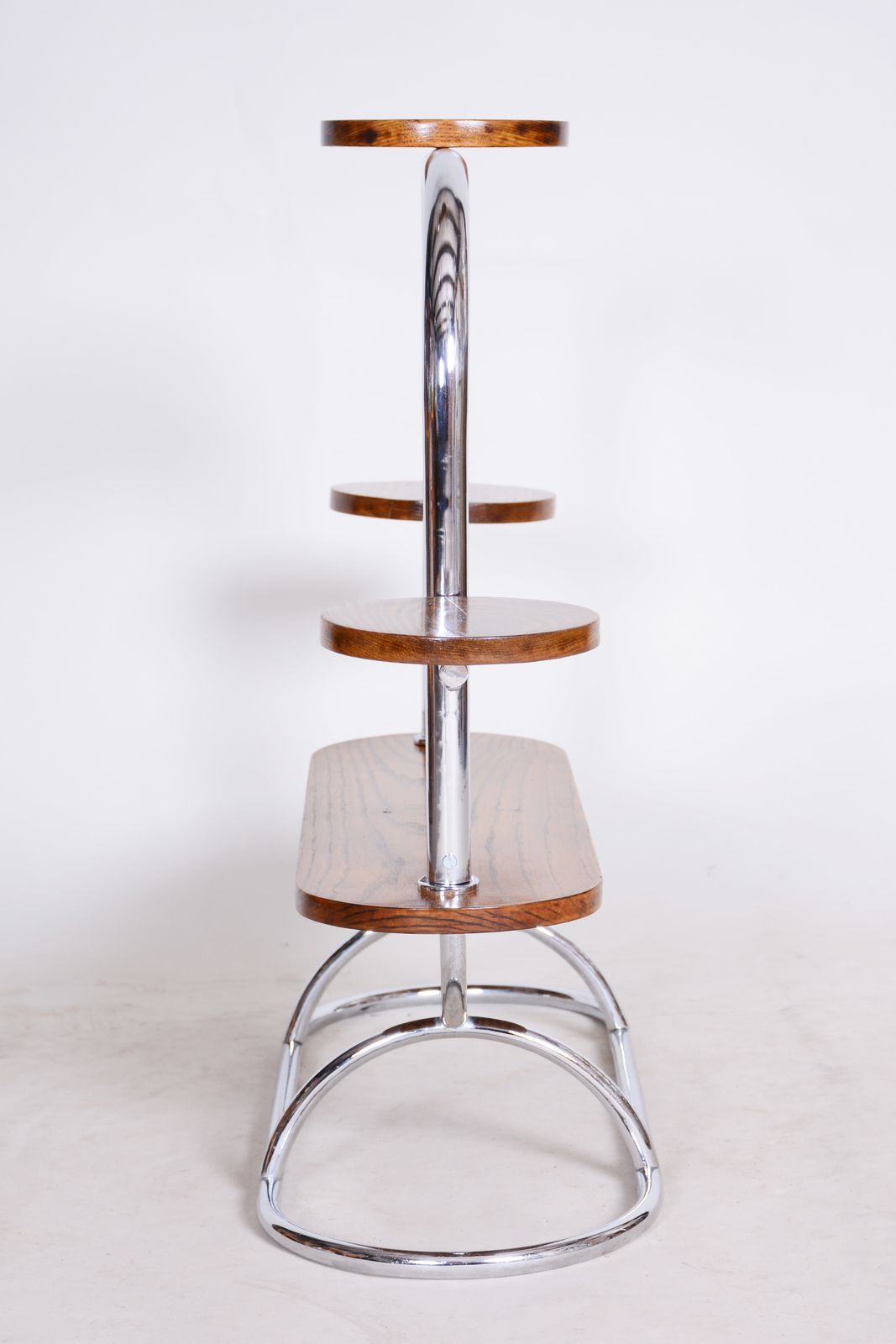 Czech Bauhaus Chrome Flower Stand Made Out Of Oak, Lacquered, 1930s photo vintage