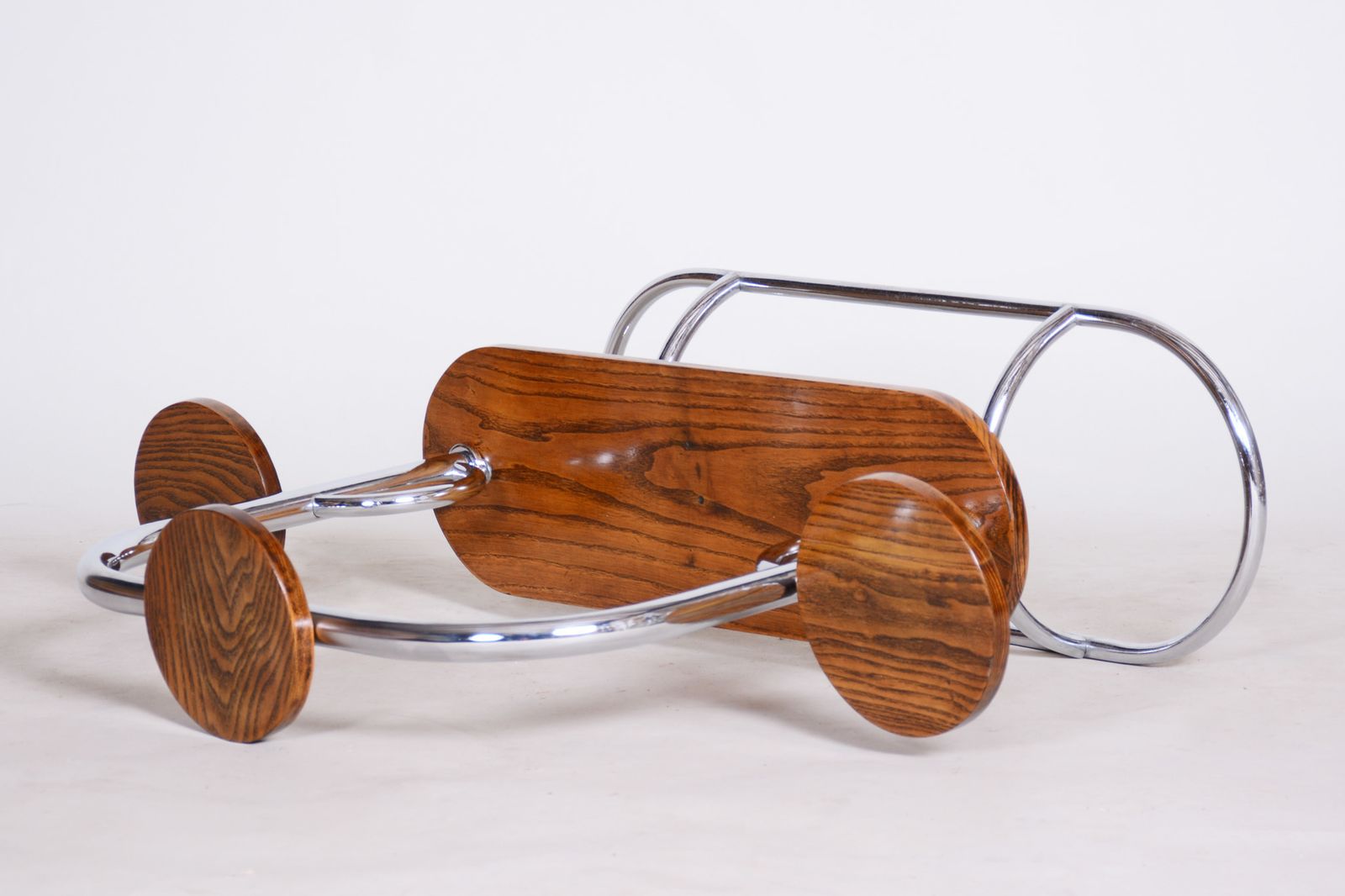 photo furniture Czech Bauhaus Chrome Flower Stand Made Out Of Oak, Lacquered, 1930s