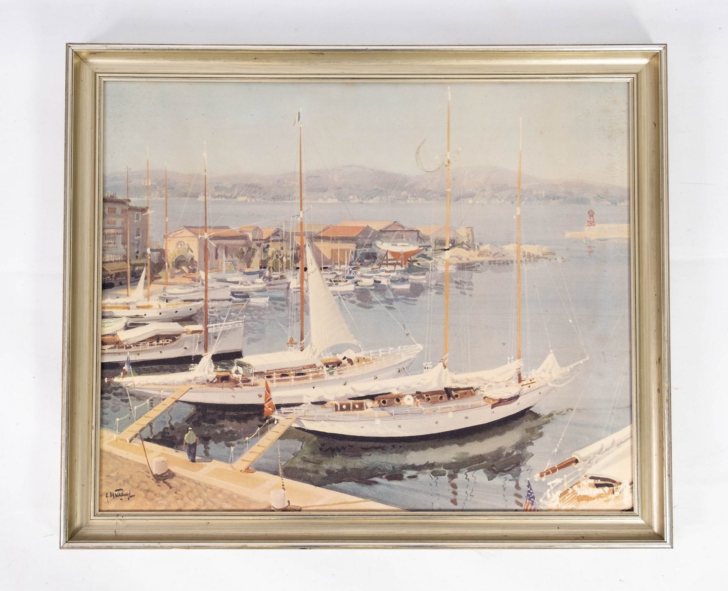 Print With Ports Motif With Unknown Signature From The 1950s.