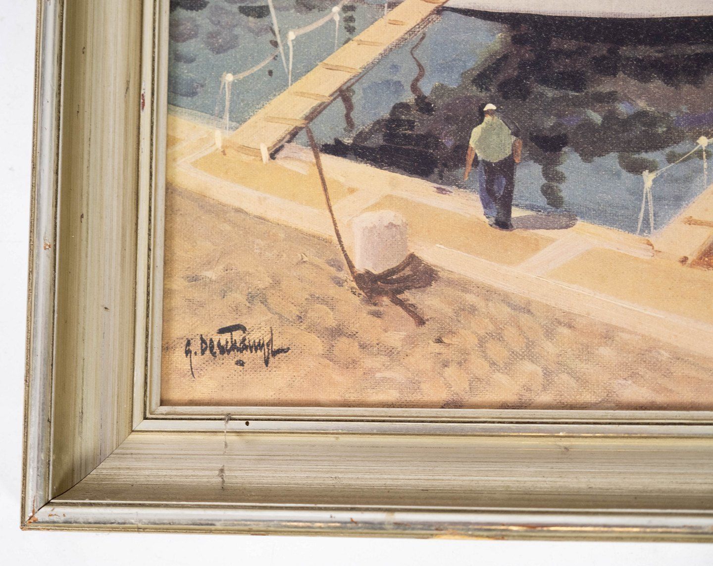 Print With Ports Motif With Unknown Signature From The 1950s. photo for sale