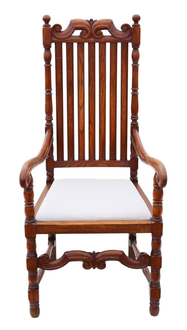 Oak Armchair Elbow Desk Chair C1915 Charles II Style