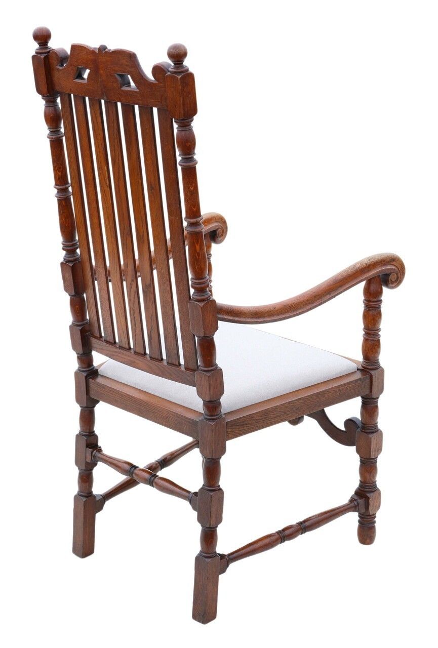 Oak Armchair Elbow Desk Chair C1915 Charles II Style photo Furniture
