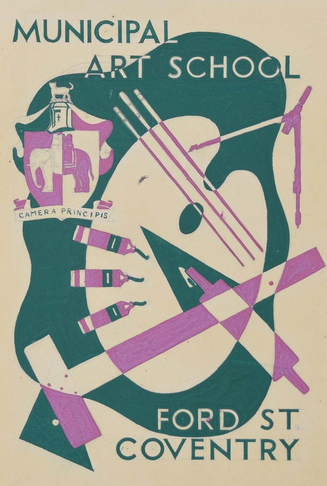 Hammond (Artist) Art Deco Gouache Original Artwork 1937 Municipal Art School Coventry Hammond 1937