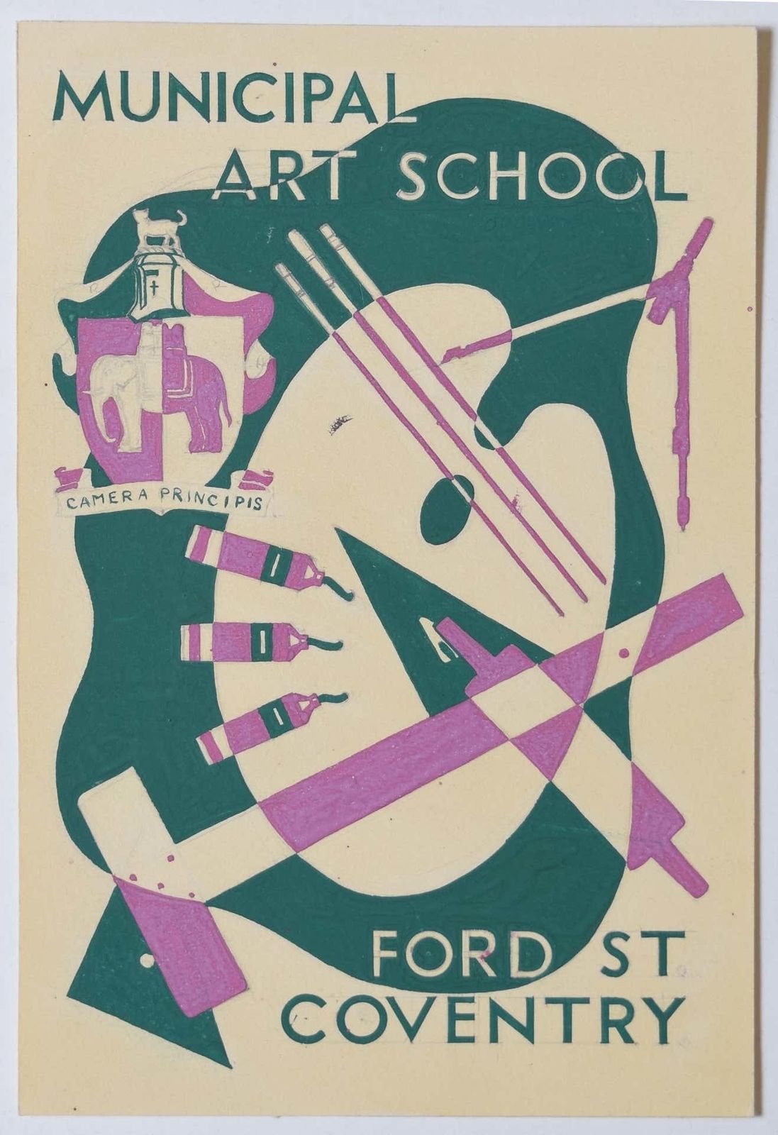Hammond (Artist) Art Deco Gouache Original Artwork 1937 Municipal Art School Coventry Hammond 1937 photo furniture