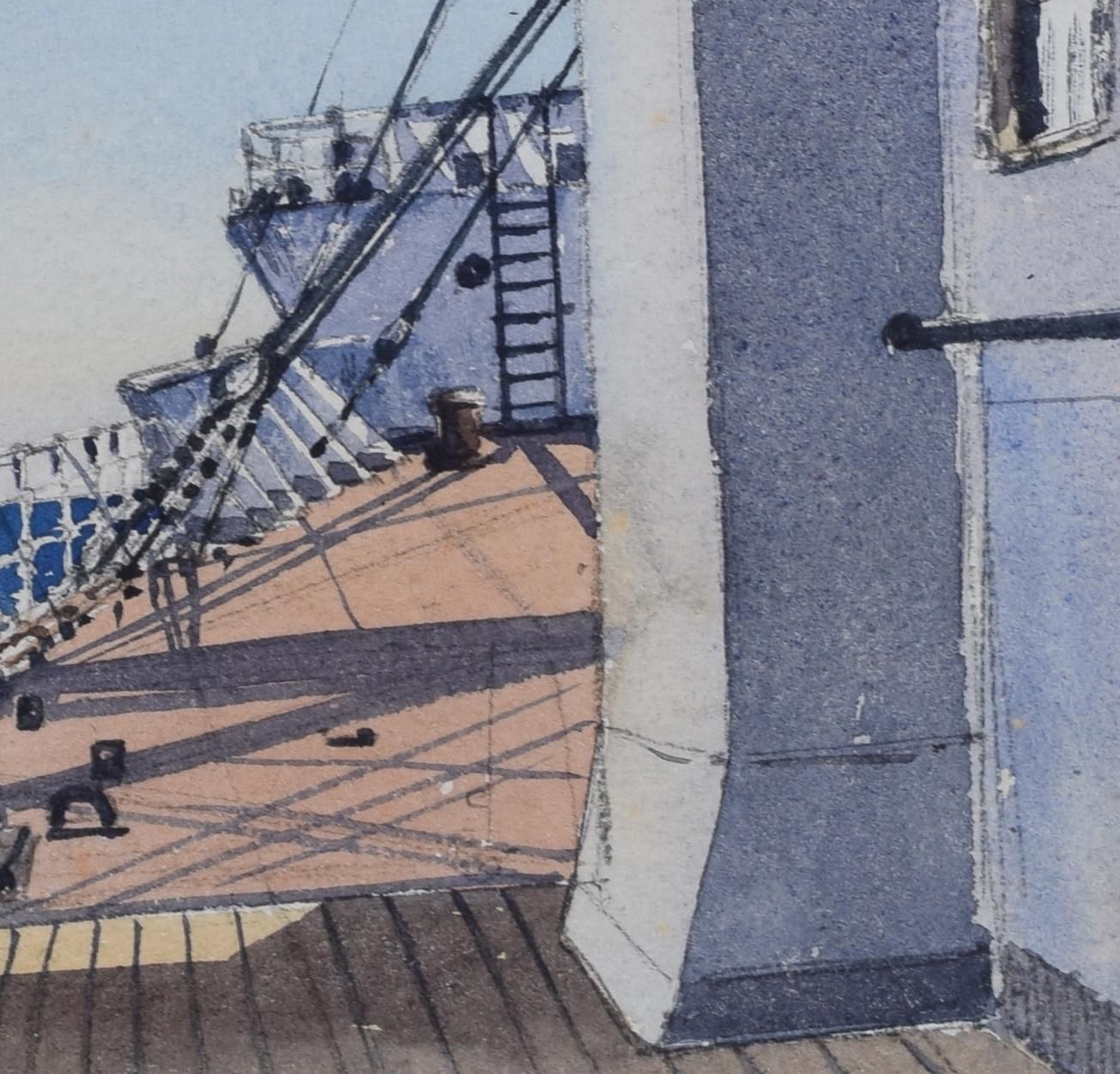 Claude Muncaster: 1948 City Of New York Maritime Art Watercolour Ship Steamer C. 1950 photo furniture