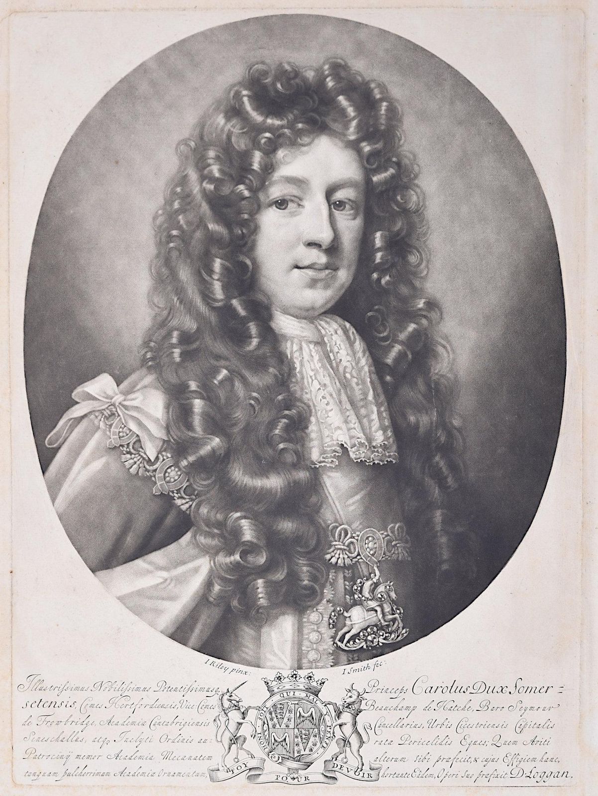 David Loggan, Cambridge Portrait Charles Duke Of Somerset Mezzotint (1690)