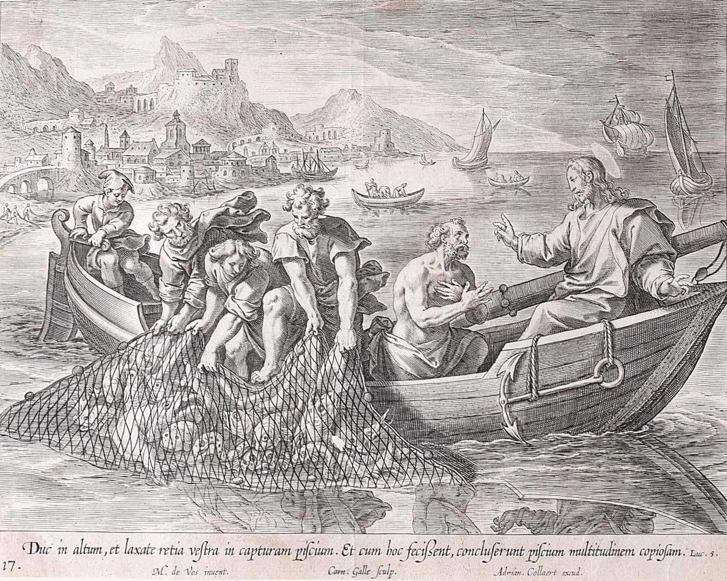 Adriaen Collaert 'Miraculous Draught Of Fish' 17th Century Engraving