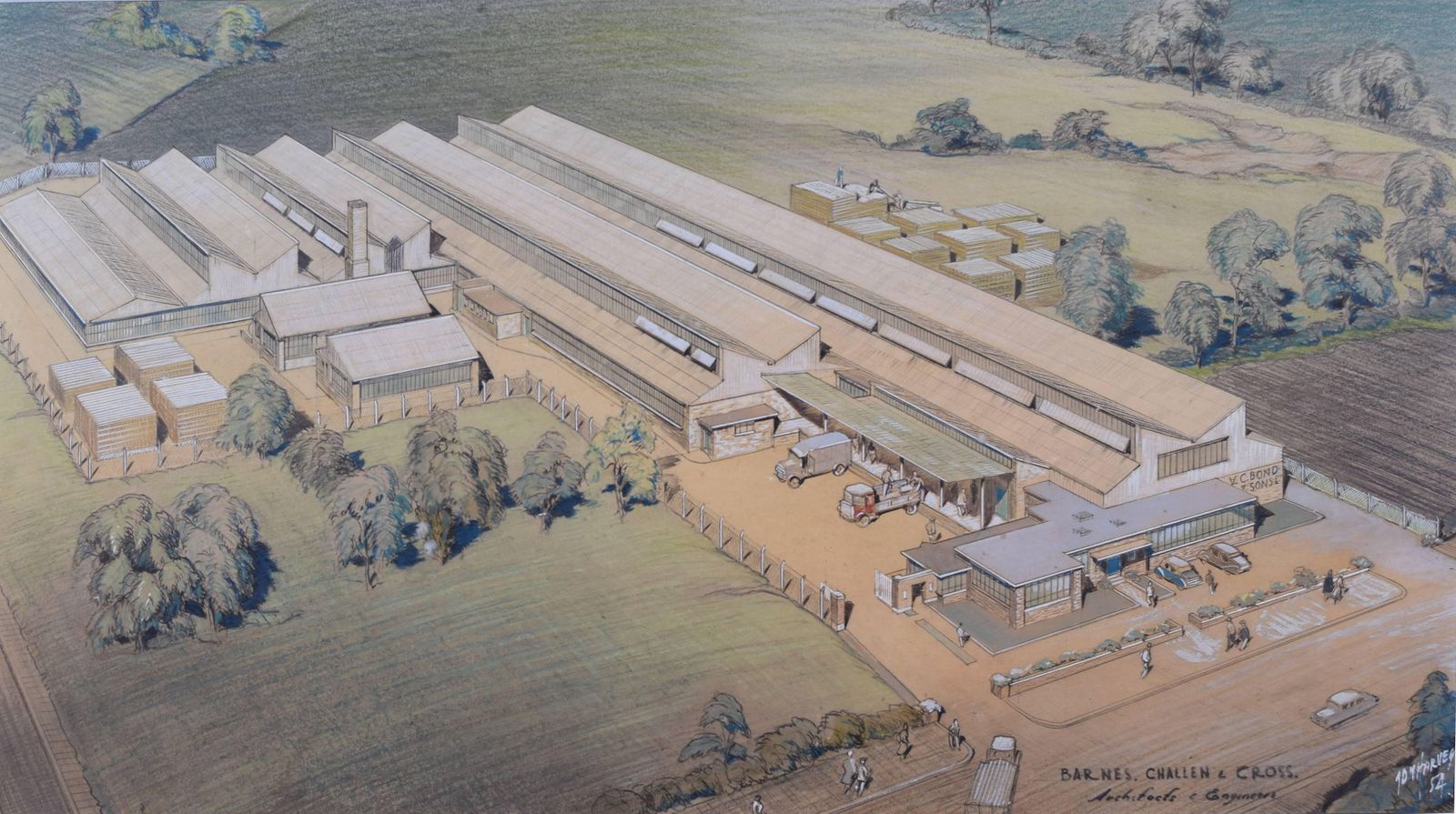 John Dean Monroe Harvey,  Architectural Drawing Design For Factory (1954)