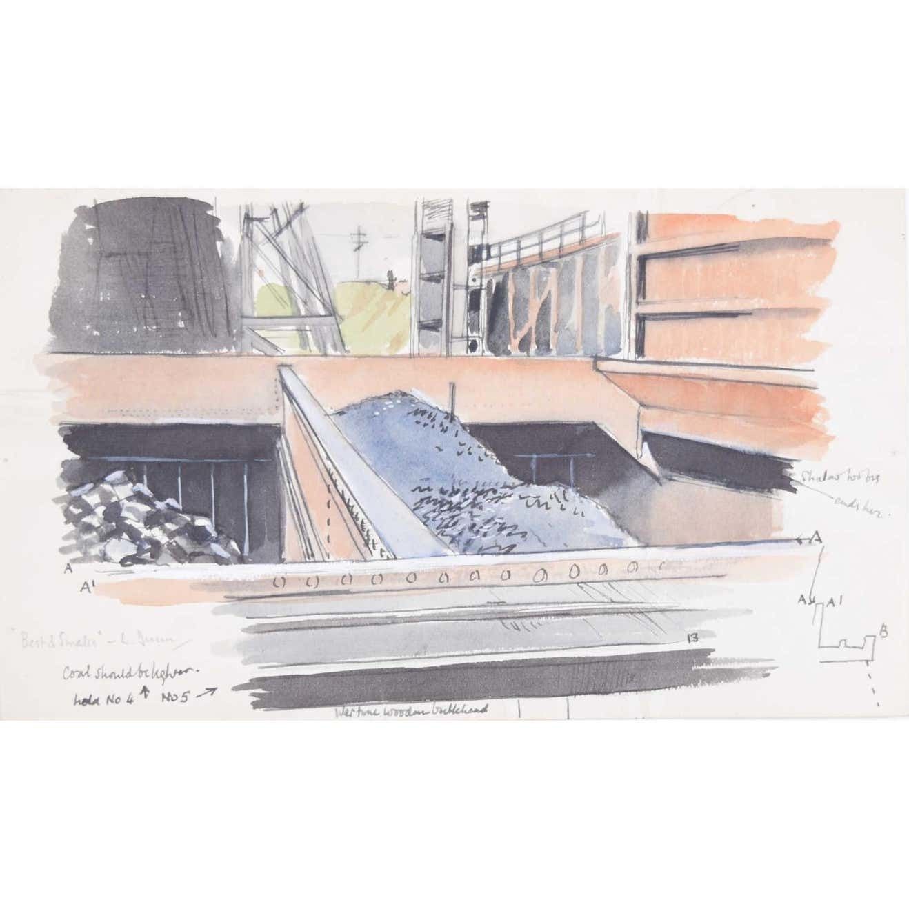 Laurence Dunn Laurence Dunn Coal Barge (C.1950) Watercolour Modern British Art War Service Ww2 C.1950