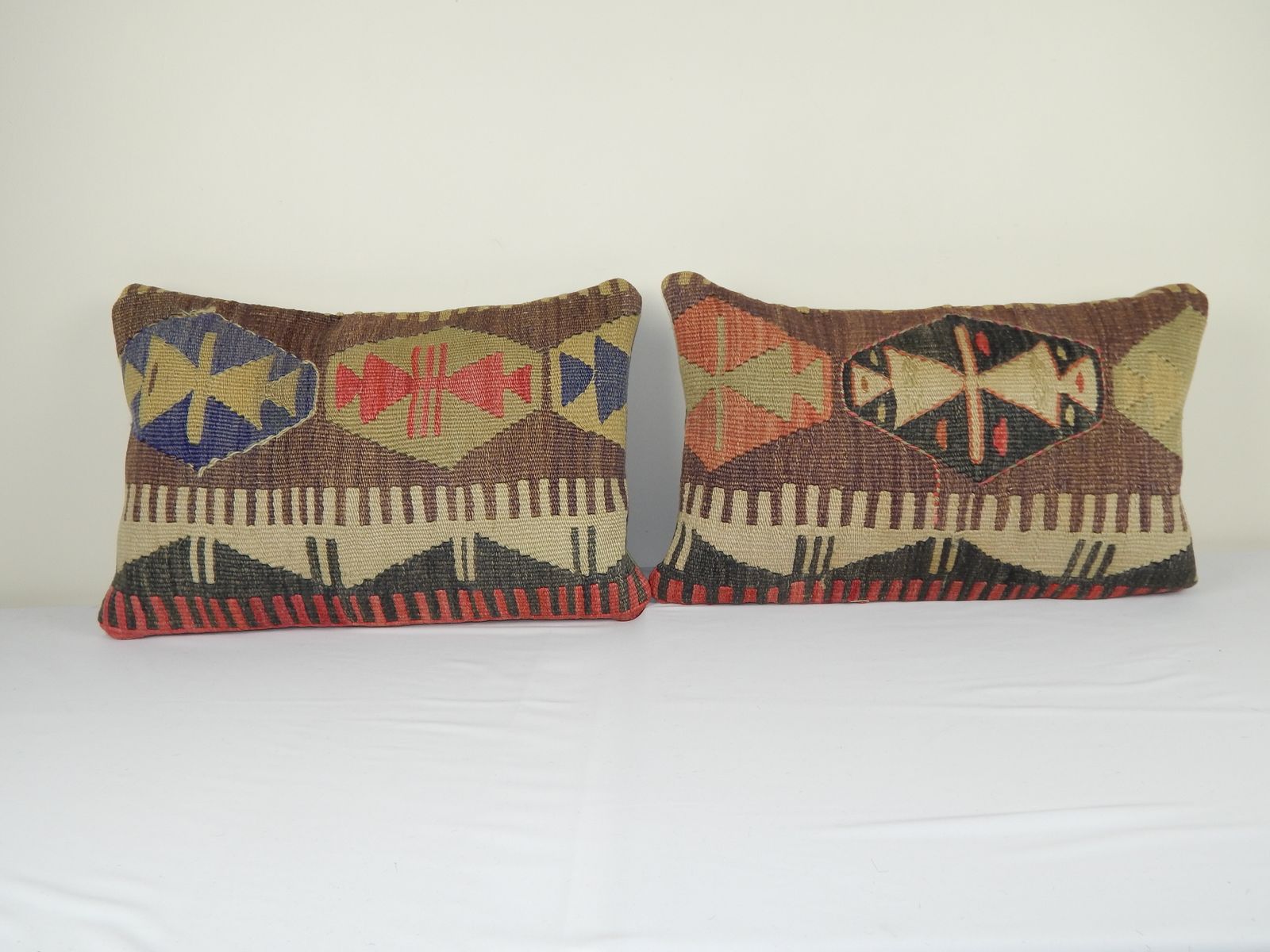 Turkish Lumbar Kilim Cushion Covers, Set Of 2 35x50 Cm