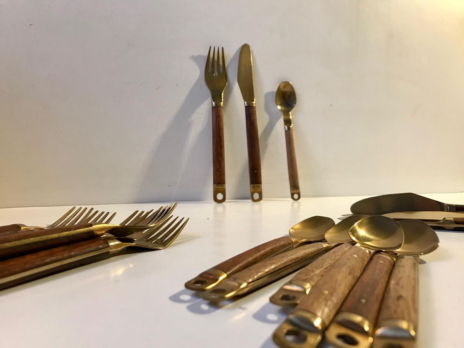 Danish Modern Brass And Teak Cutlery Set From Carl Cohr, 1960s photo furniture