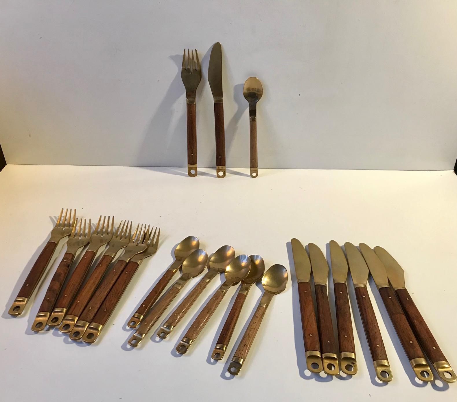 Danish Modern Brass And Teak Cutlery Set From Carl Cohr, 1960s photo vintage