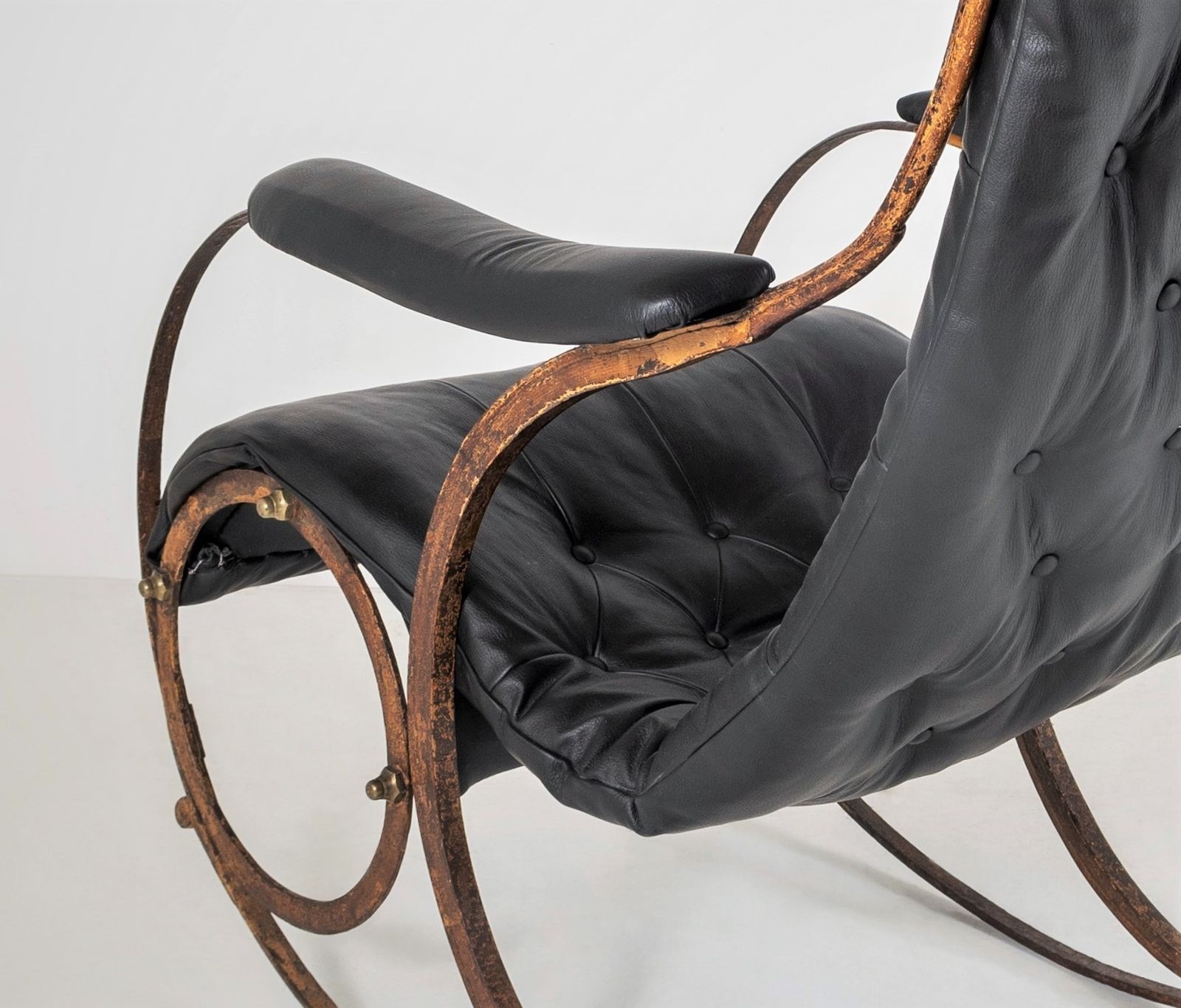 Historic 19th Century Antique Iron Frame Leather Sling Rocking Chair By R W Winfield Of England photo furniture