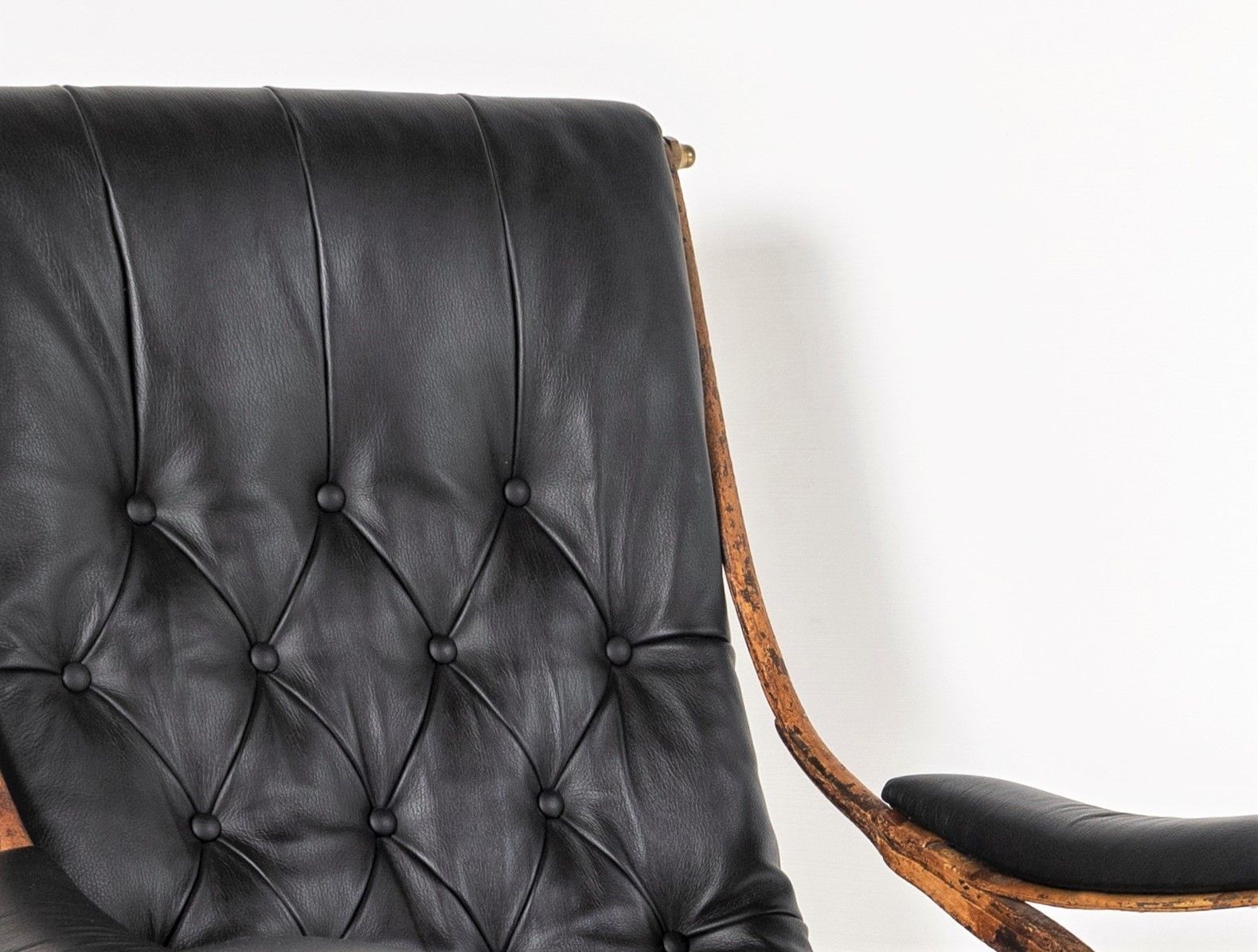 photo buy Historic 19th Century Antique Iron Frame Leather Sling Rocking Chair By R W Winfield Of England