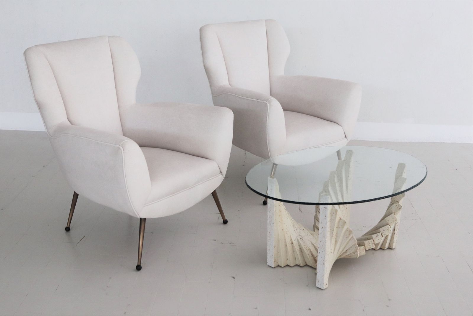 Italian Midcentury Armchairs In White Velvet In Gigi Radice Style, 1950s photo furniture