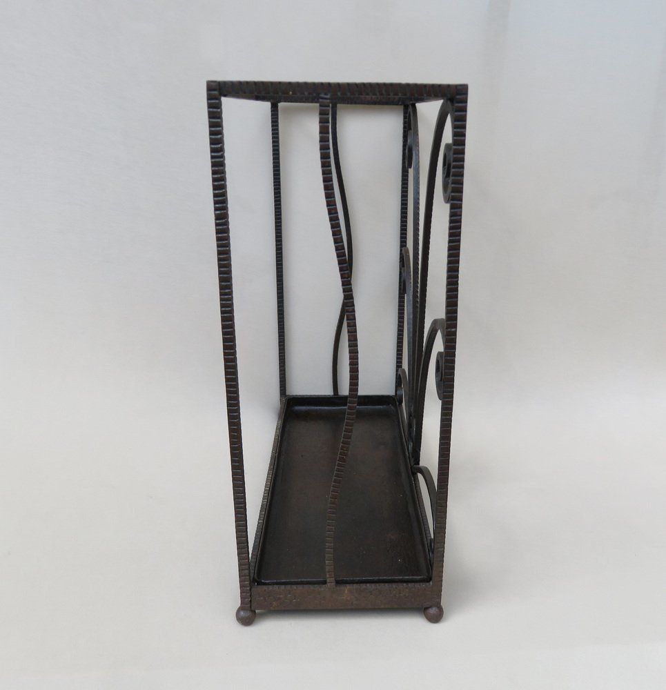 French Art Deco Umbrella Stand In Wrought Iron In The Style Of Edgar Brandt photo for sale