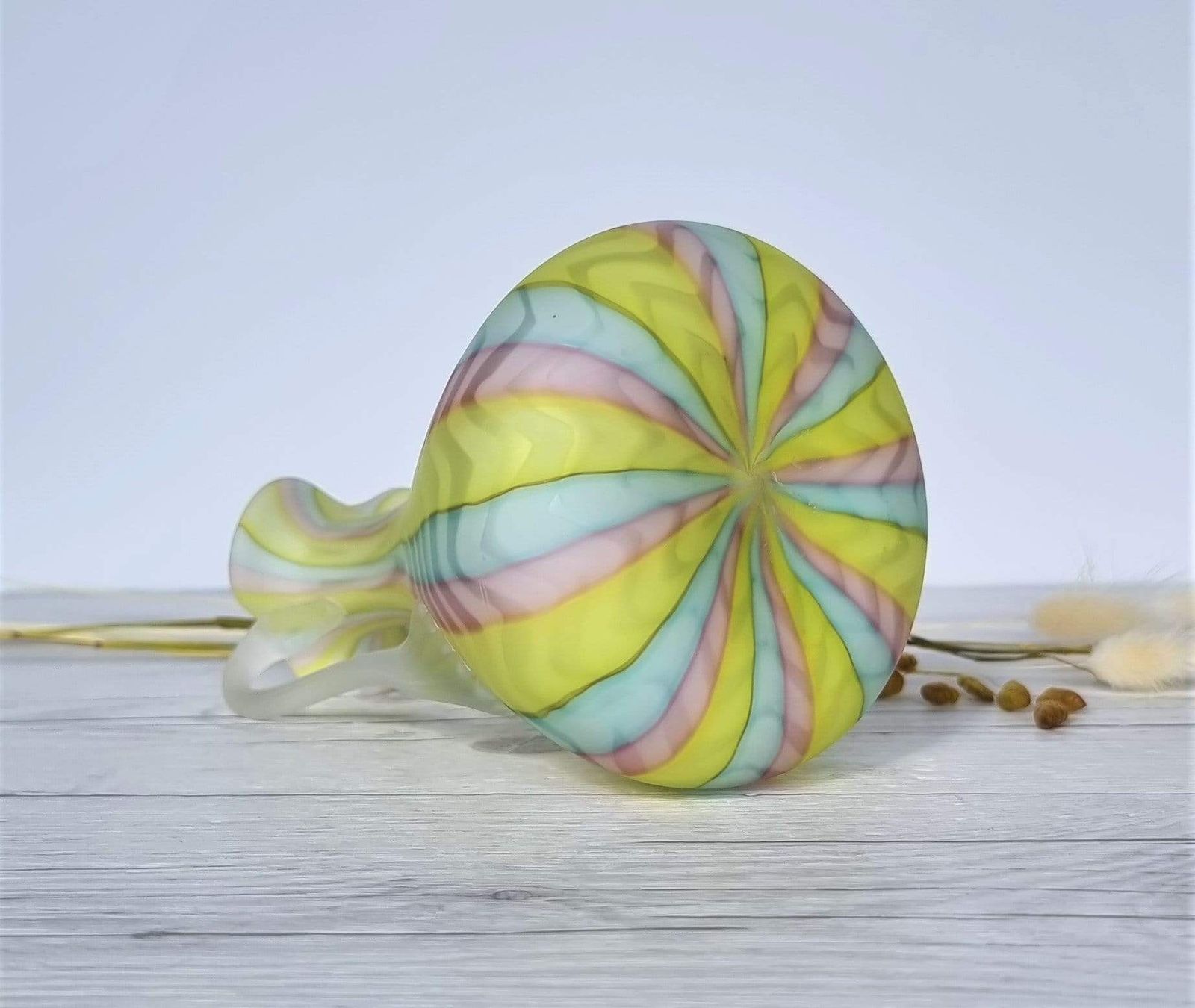 268.0 Murano Mother Of Pearl Satin In Pastel Rainbow, Herringbone Pattern Jug Vase, 1960 70s, Rare photo