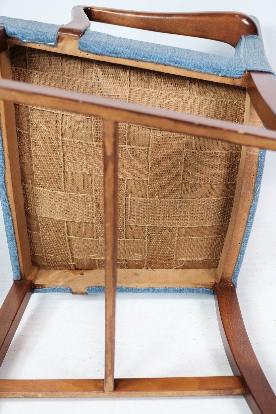 photo furniture Mahogany Armchair Upholstered In Light Blue Fabric Made By Fritz Hansen.