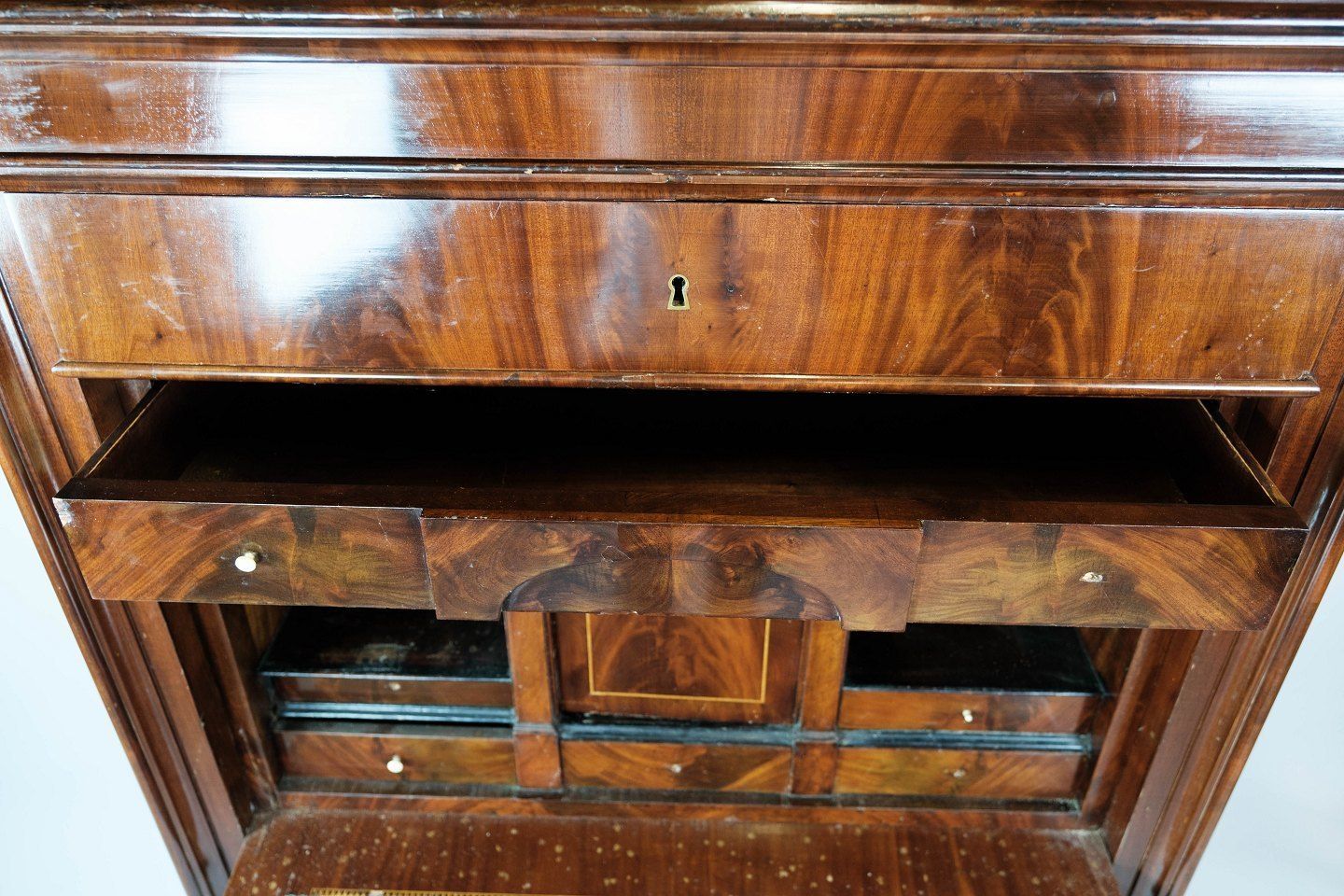 Secretary Of Mahogany With Intarsia, From The 1840s photo buy