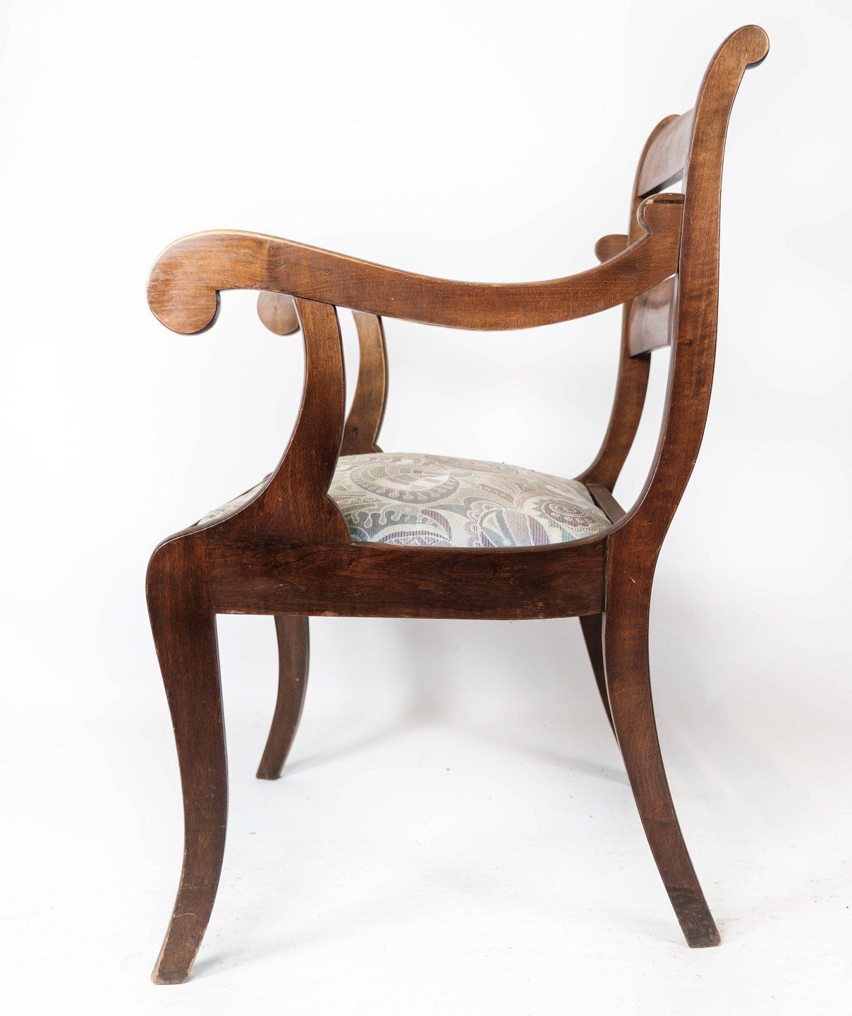 Late Empire Antique Armchair Of Mahogany And Upholstered With Light Fabric From The 1840s. photo vinterior