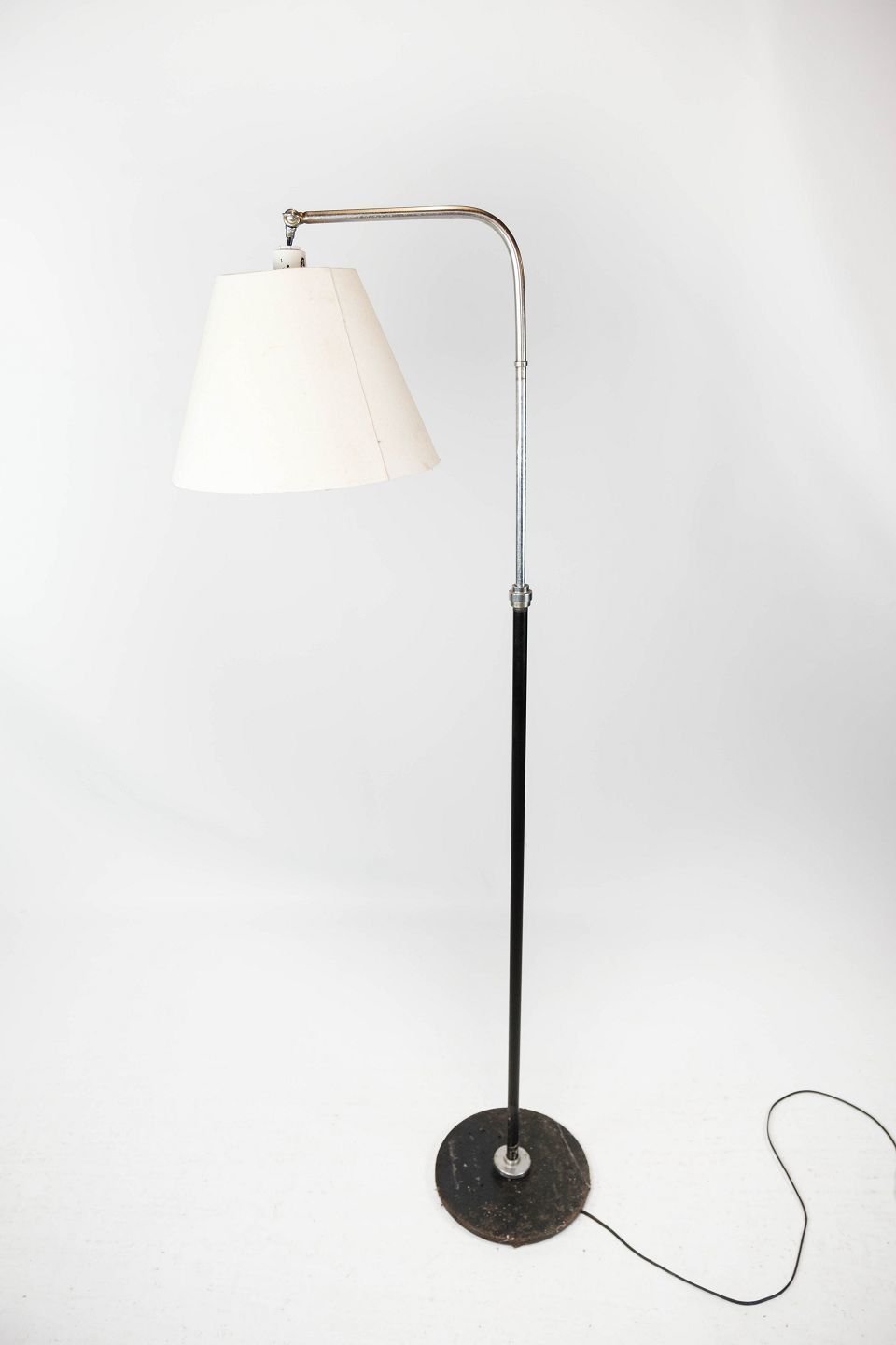 Floor Lamp Of Chromed And Black Painted Metal Of Danish Design From The 1970s.