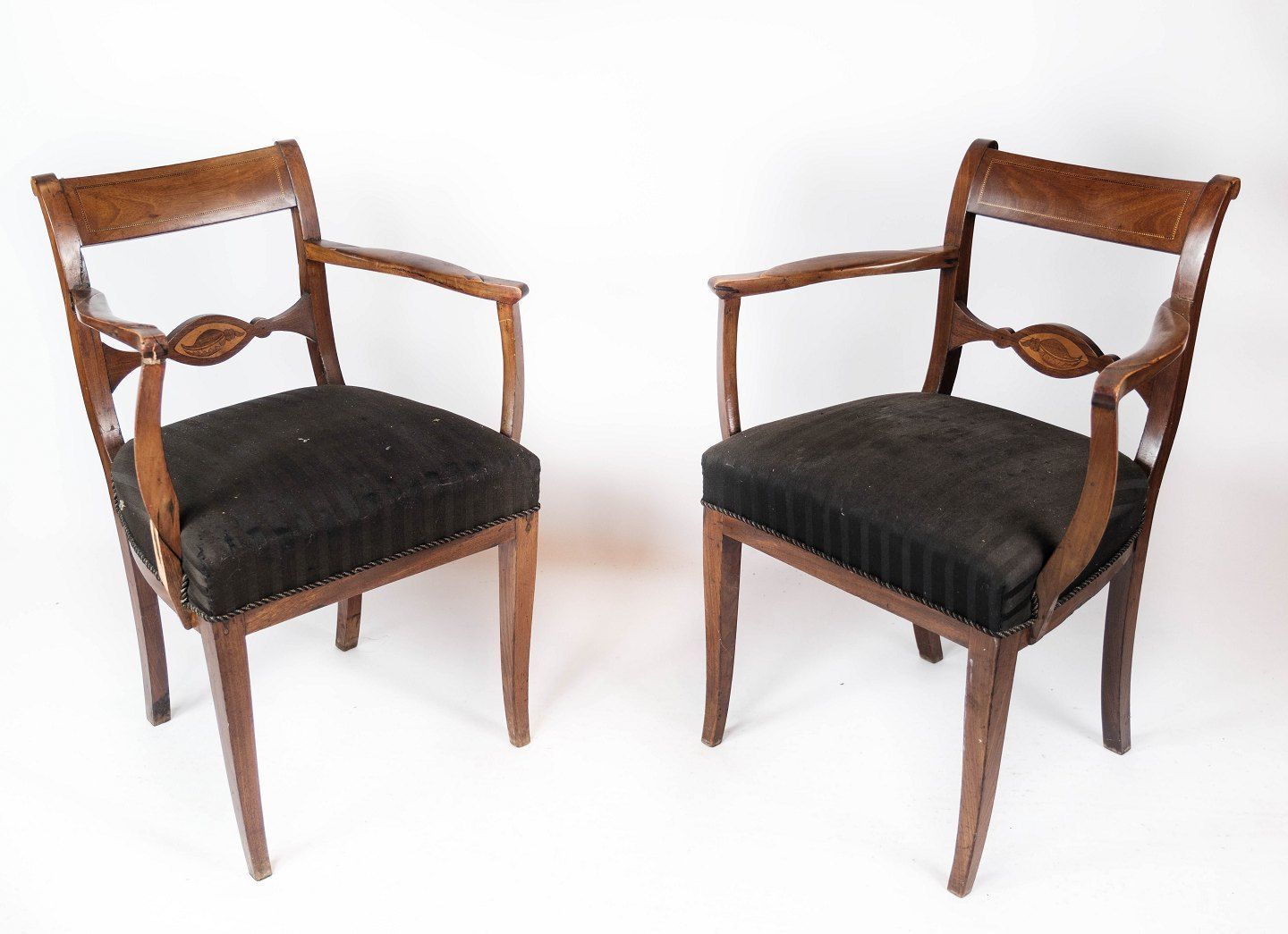 Set Of Two Mahogany Armchairs And Upholstered In Black Fabric, From The 1860s. photo furniture