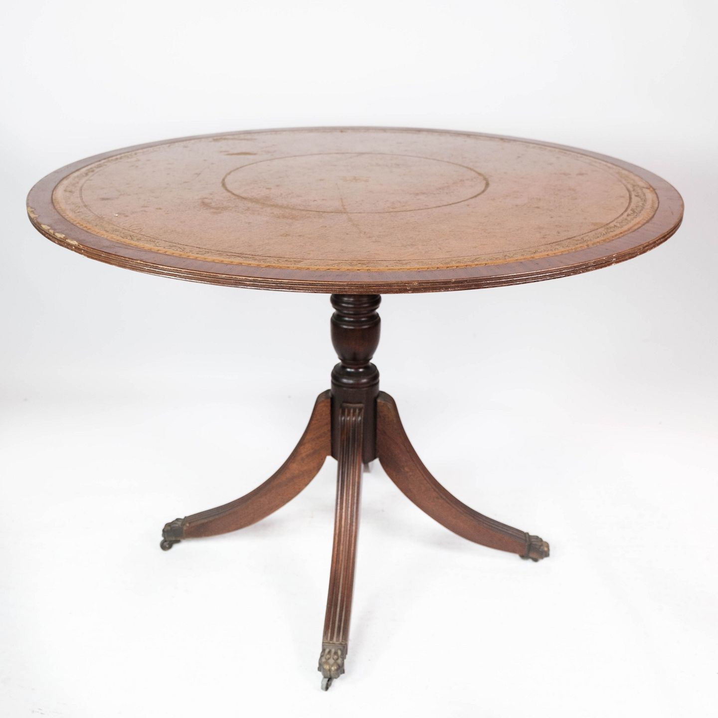 Antique Dining Table In Mahogany With Marquetry And Inlaid Leather From 1920s photo furniture
