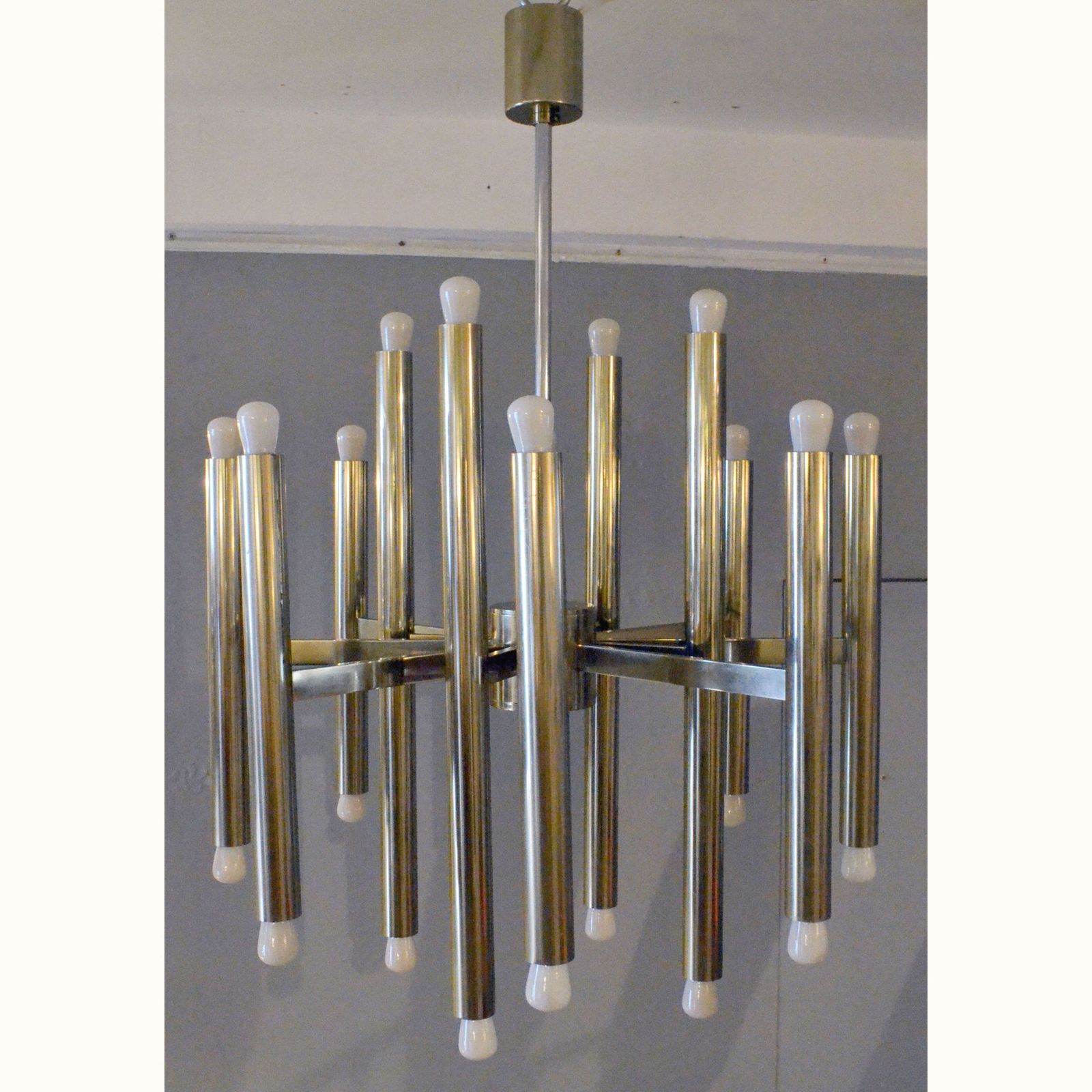 Minimal Chandelier In Nickel By Sciolari With 24 Lights photo vinterior