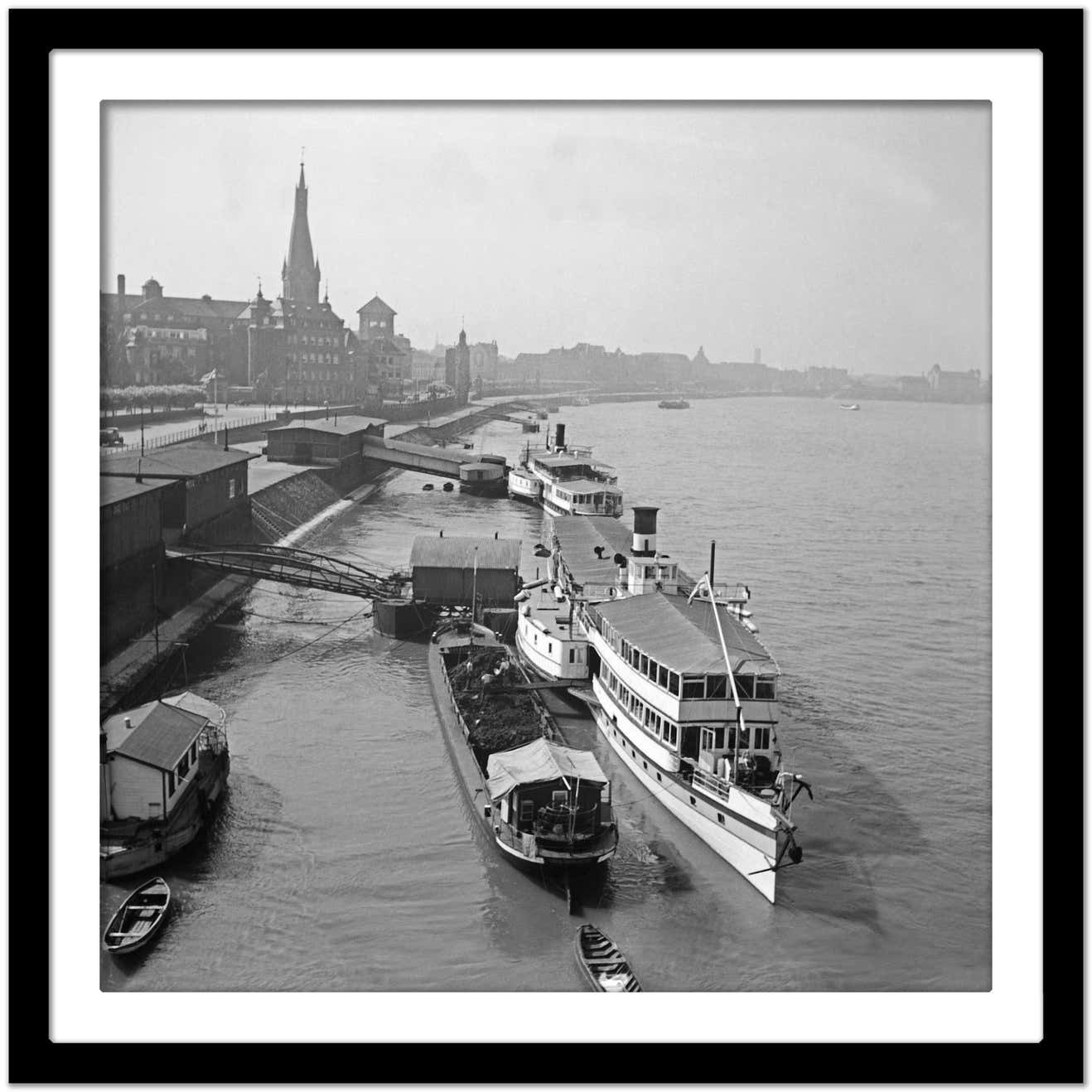 Karl Heinrich Lämmel Ships Anchoring At The Old City Of Duesseldorf, Germany 1937 Printed Later 1937/2021 photo Art