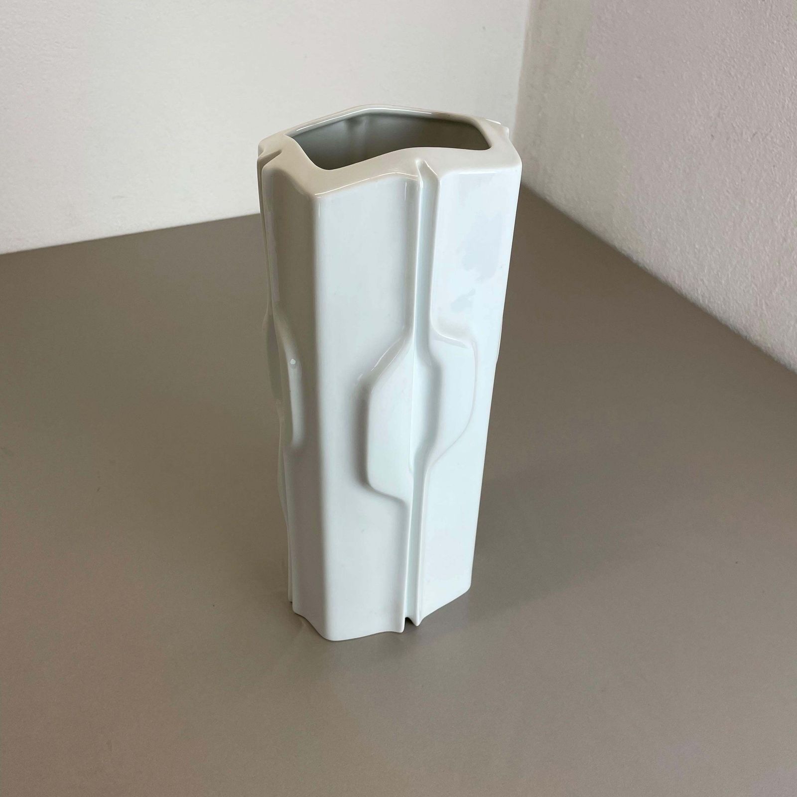 Large Op Art Vase Porcelain German Vase By Fürstenberg Ceramics, Germany, 1970s photo for sale