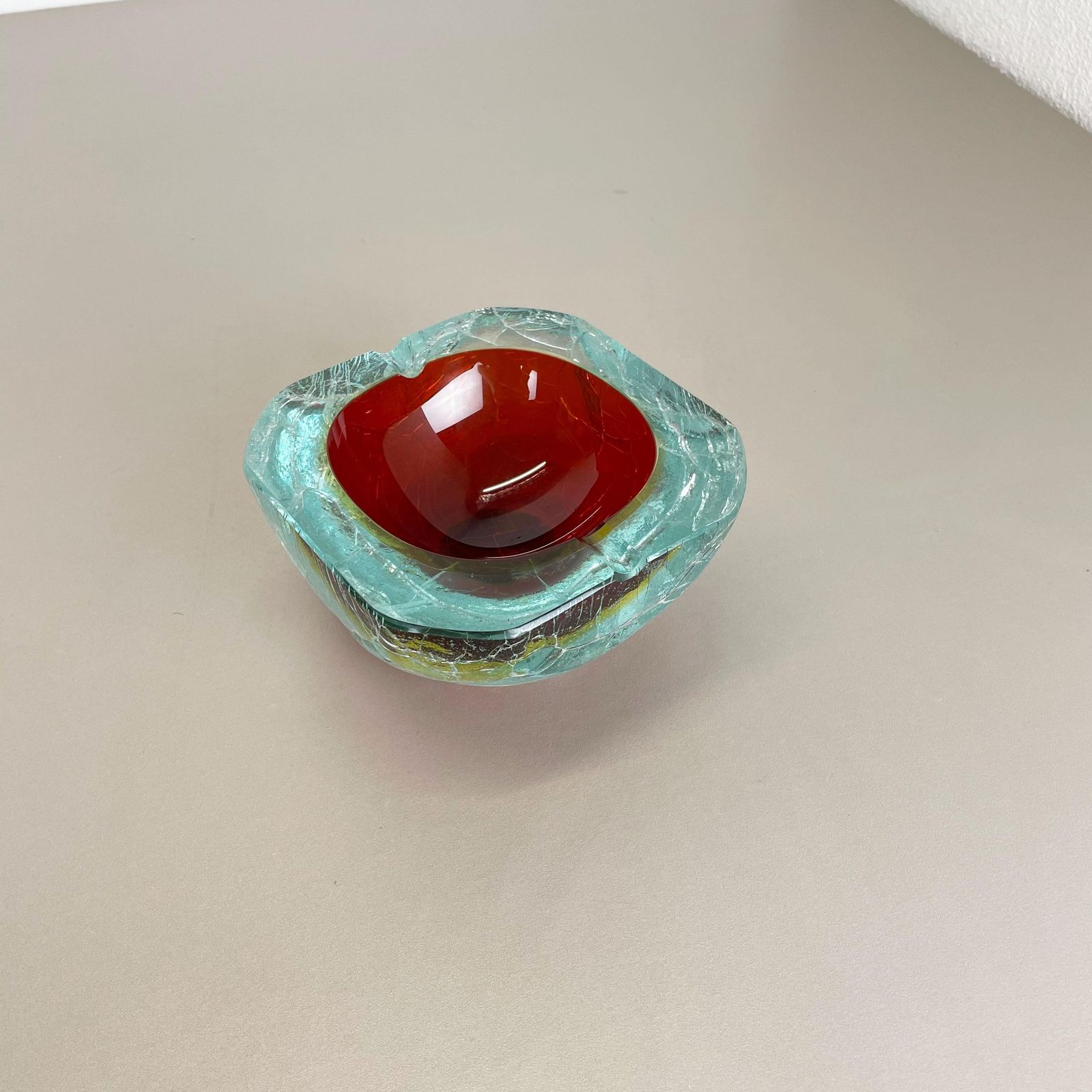 Large Murano Glass Crack Structure Bowl Shells Ashtray Element Italy 1970s photo 829.0