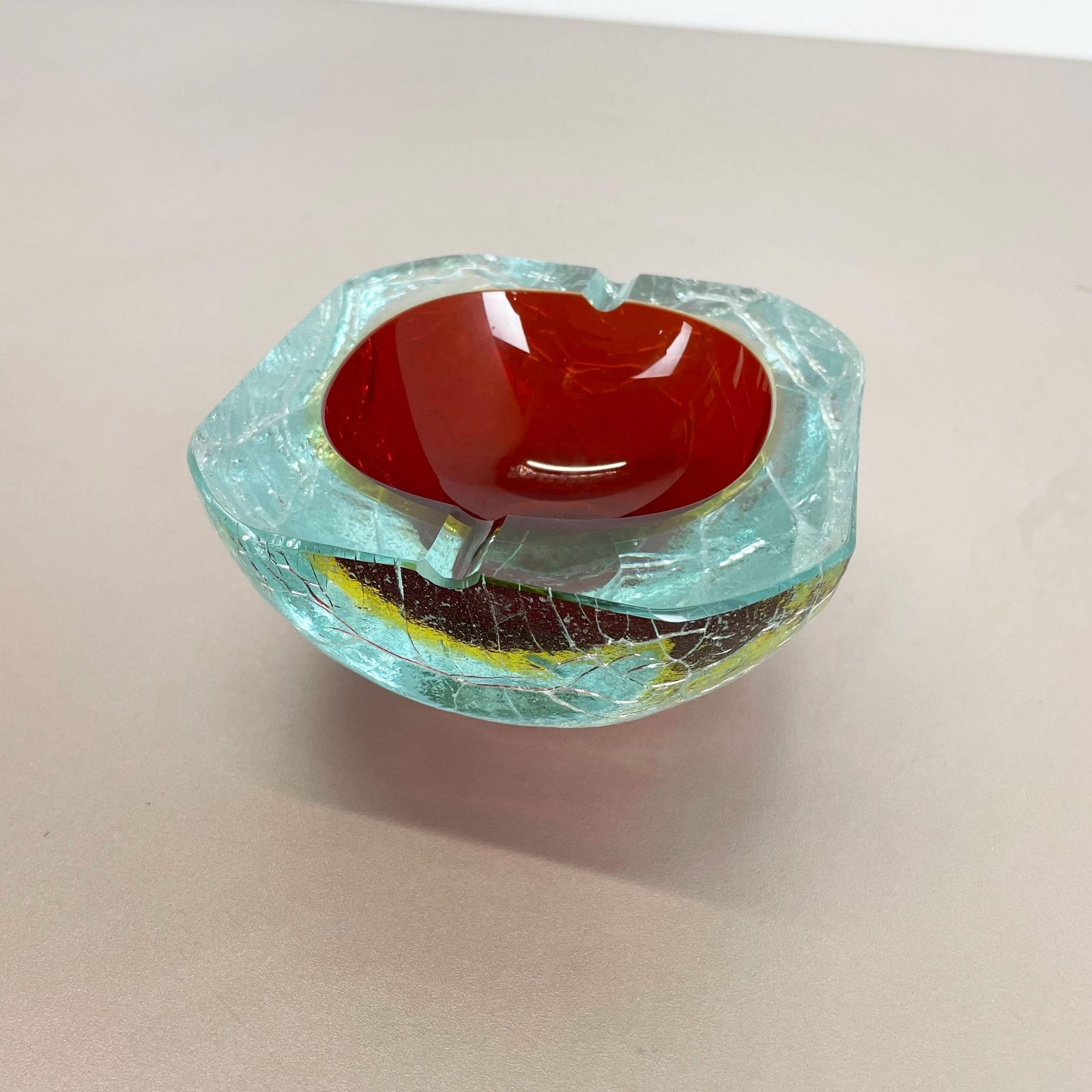 Large Murano Glass Crack Structure Bowl Shells Ashtray Element Italy 1970s photo buy