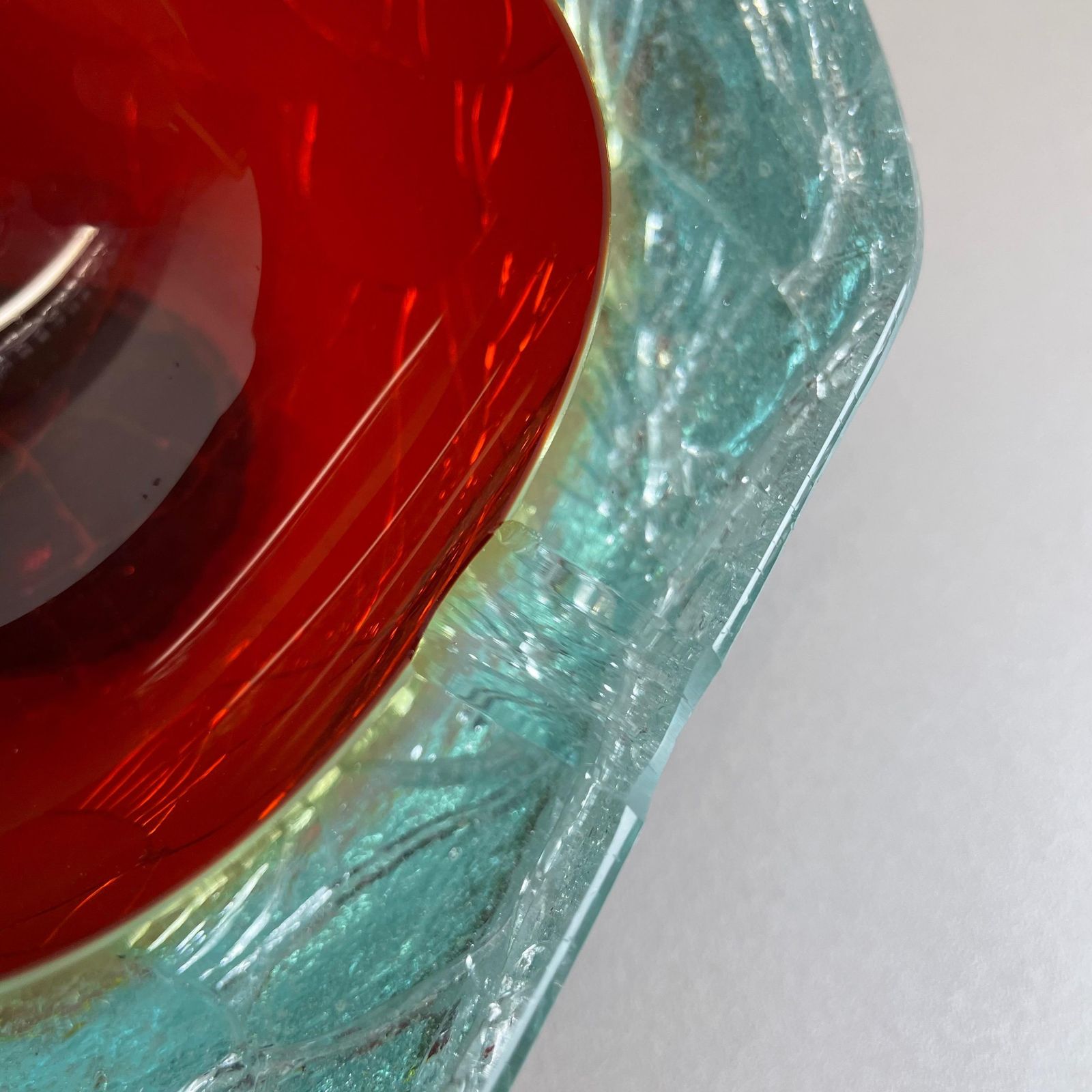 photo vintage Large Murano Glass Crack Structure Bowl Shells Ashtray Element Italy 1970s
